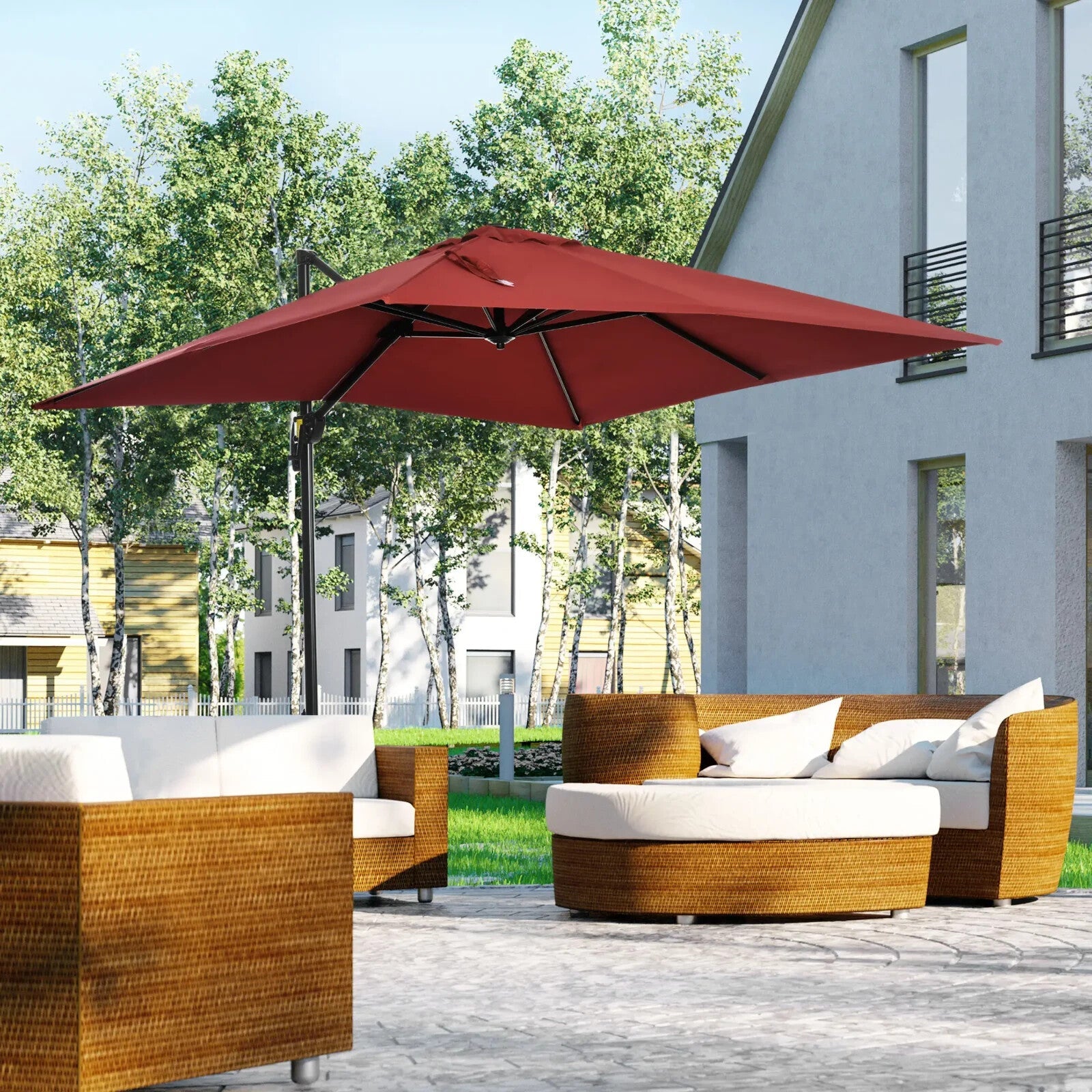 2.5 x 2.5m Cantilever Offset Garden Parasol with 360 Rotation & Aluminium Frame - Home and Garden Furniture Shop - rustic - furniture