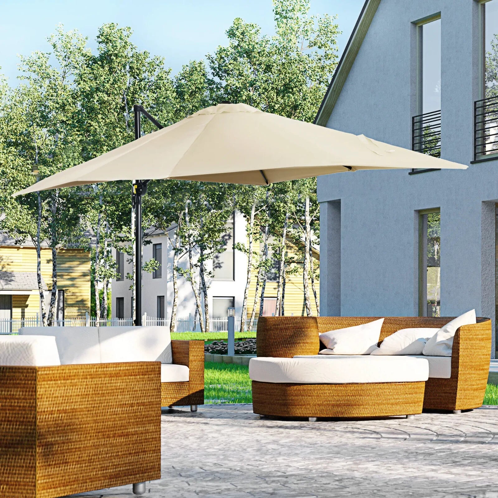 2.5 x 2.5m Cantilever Offset Parasol Umbrella w/ 360 Rotation & Aluminium Frame - Home and Garden Furniture Shop - rustic - furniture