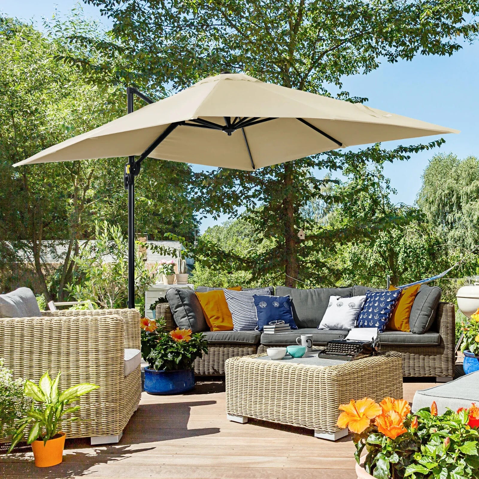 2.5 x 2.5m Cantilever Offset Parasol Umbrella w/ 360 Rotation & Aluminium Frame - Home and Garden Furniture Shop - rustic - furniture