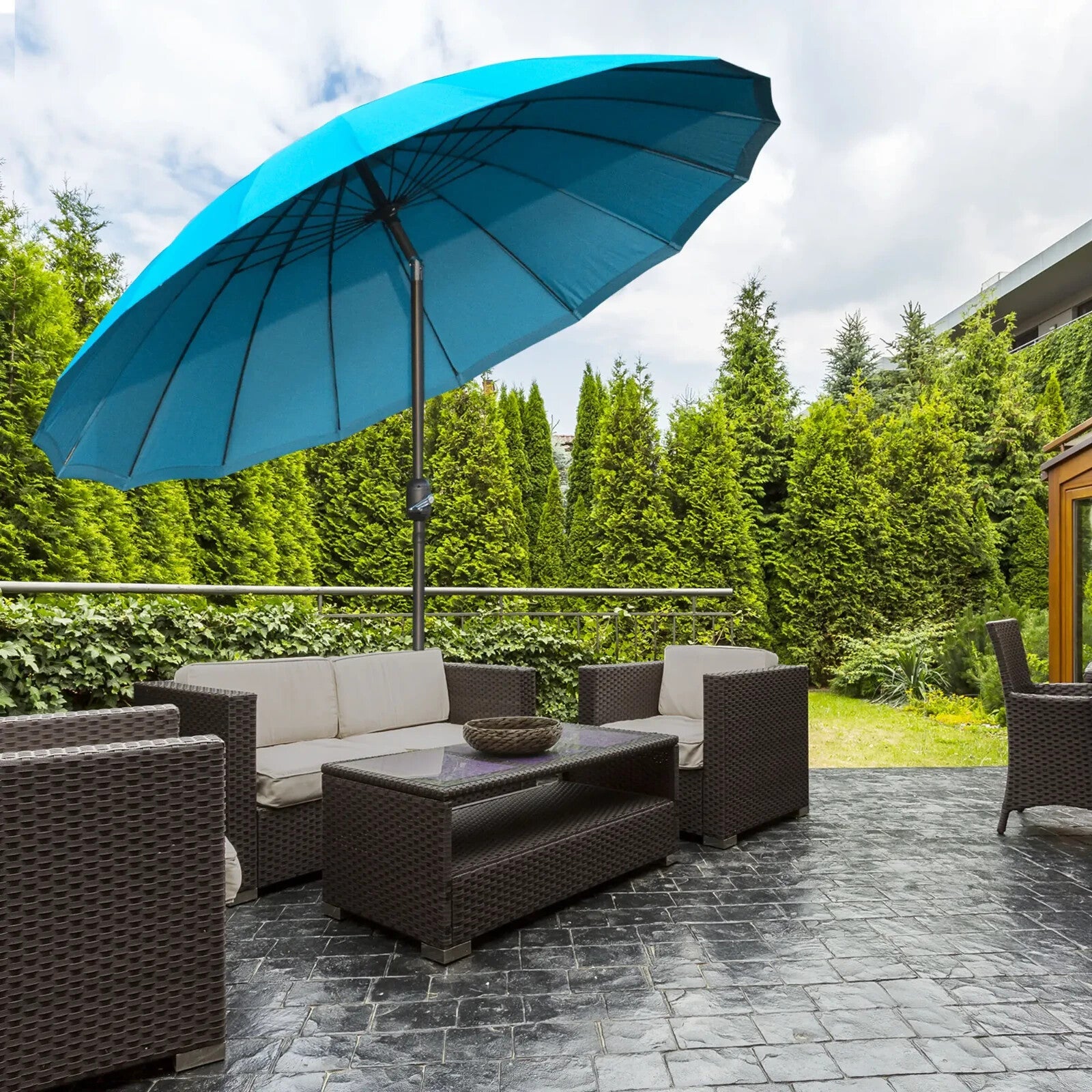 255cm Garden Parasol w/ 18 Ribs Tilt and Crank Outdoor Sunshade Patio Umbrella - Home and Garden Furniture Shop - rustic - furniture