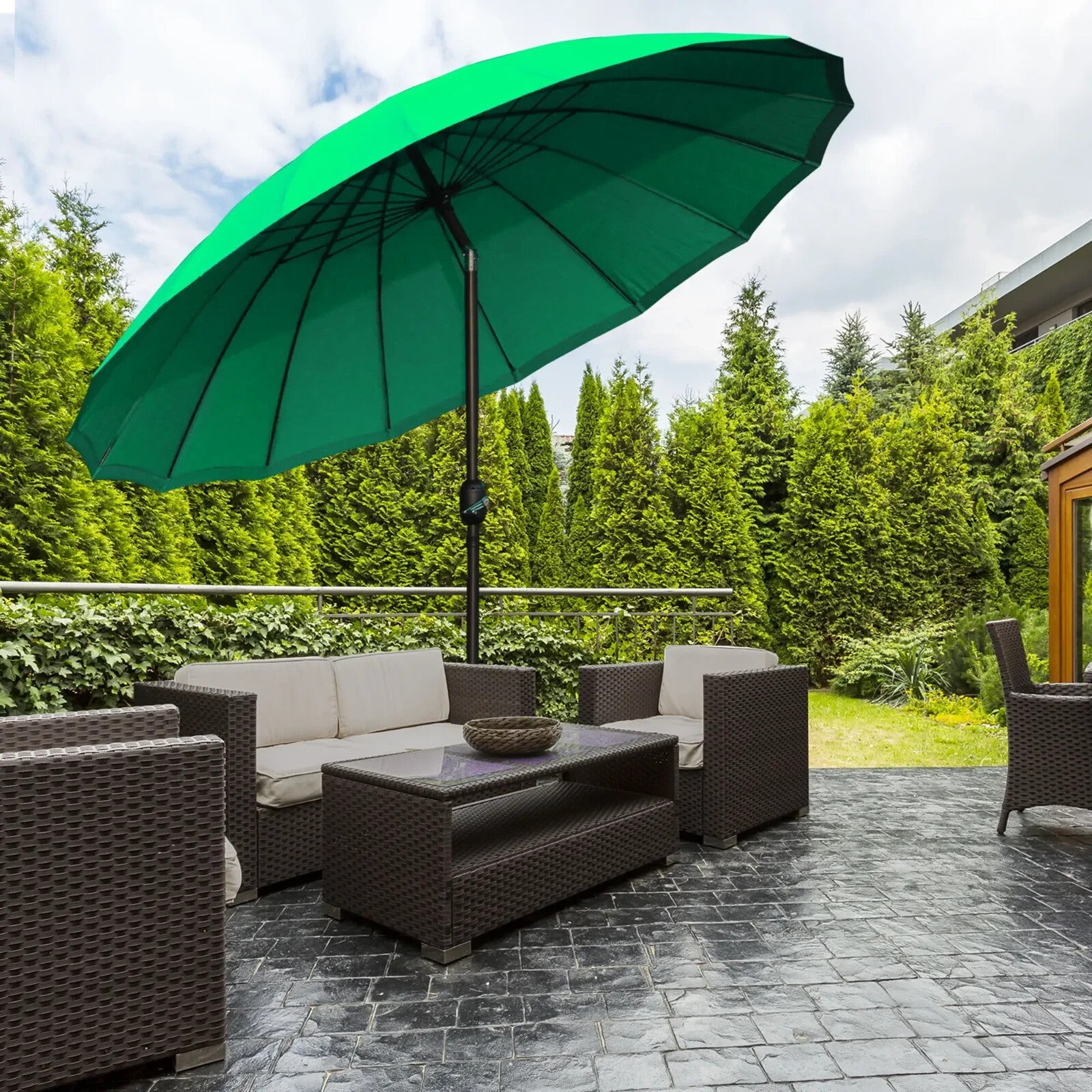 255cm Garden Parasol with 18 Ribs Tilt & Crank Outdoor Sunshade Patio Umbrella - Home and Garden Furniture Shop - rustic - furniture