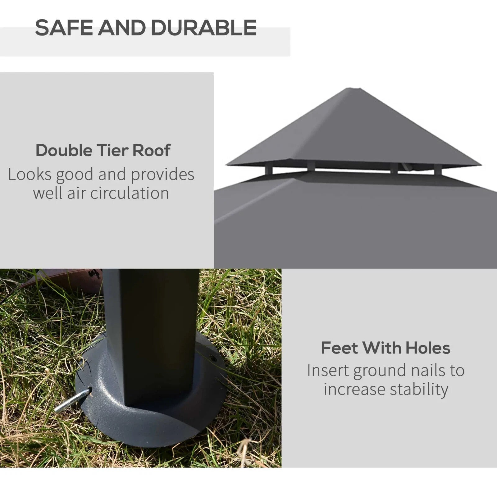 2.5m BBQ Gazebo with Double Tier Canopy Grill Shelter Outdoor Patio Tent – Grey - Home and Garden Furniture Shop - rustic - furniture