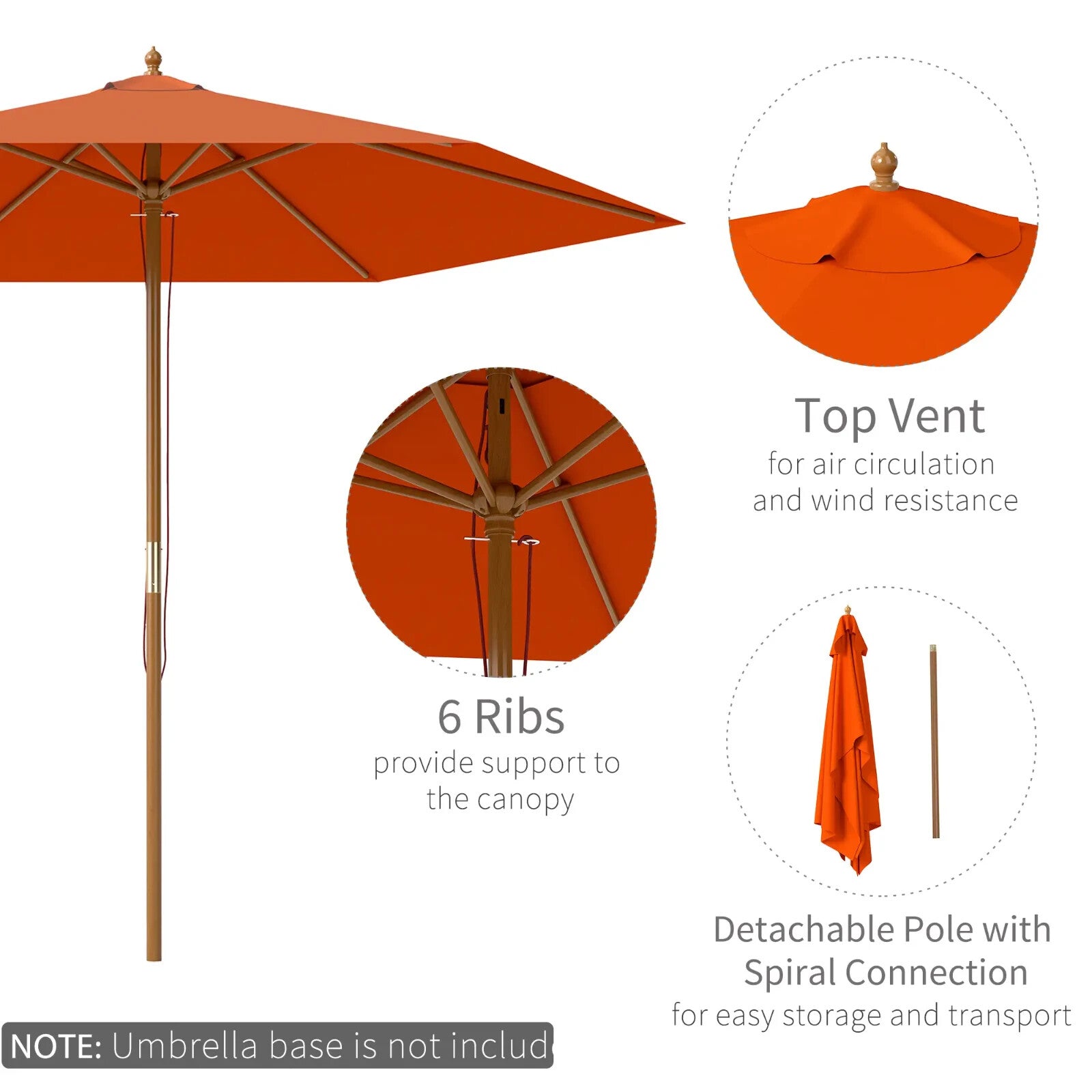 2.5m Wooden Garden Parasol Sun Shade - Outdoor Umbrella Canopy for Patio - Home and Garden Furniture Shop - rustic - furniture