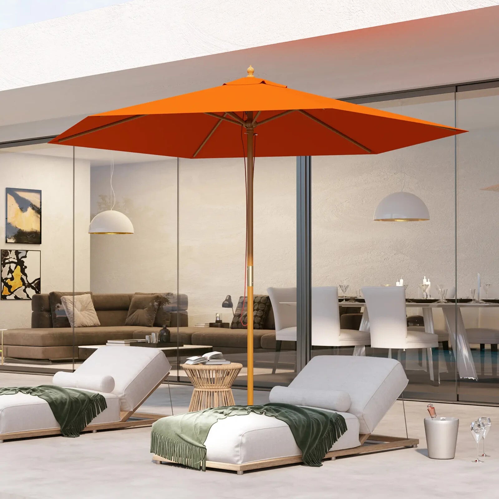 2.5m Wooden Garden Parasol Sun Shade - Outdoor Umbrella Canopy for Patio - Home and Garden Furniture Shop - rustic - furniture