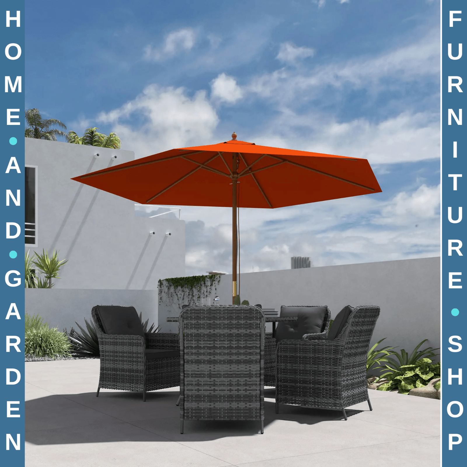 2.5m Wooden Garden Parasol Sun Shade - Outdoor Umbrella Canopy for Patio - Home and Garden Furniture Shop - rustic - furniture