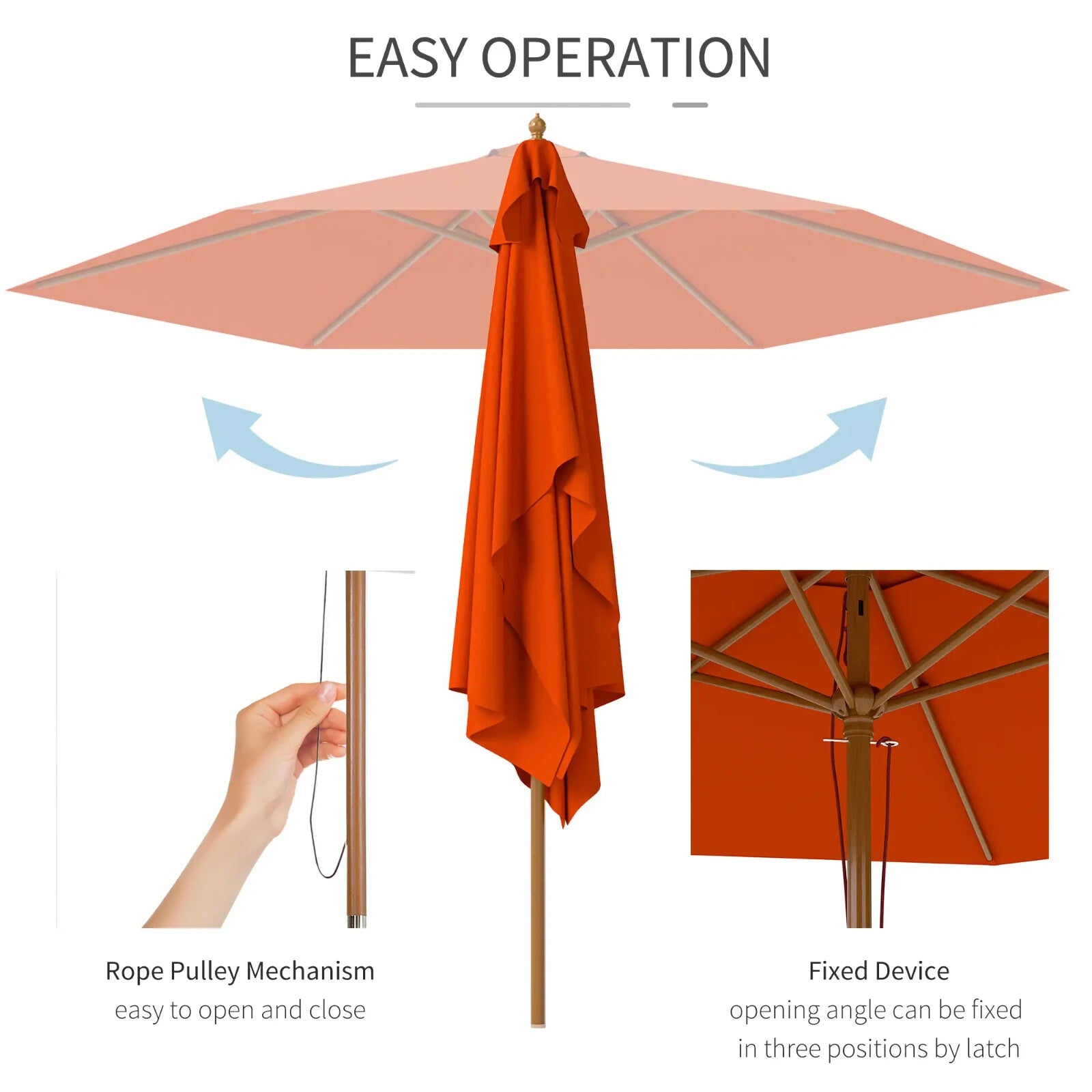 2.5m Wooden Garden Parasol Sun Shade - Outdoor Umbrella Canopy for Patio - Home and Garden Furniture Shop - rustic - furniture