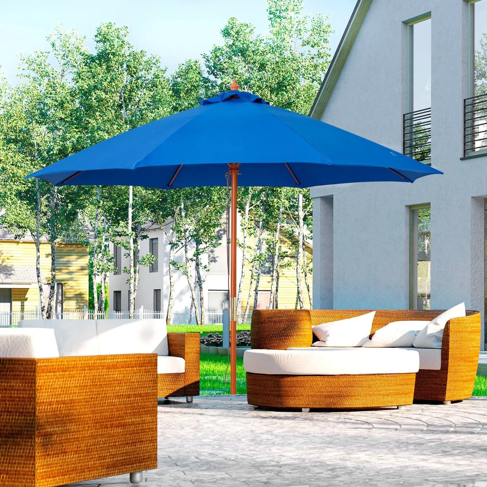 2.5m Wooden Garden Parasol Sun Shade Patio Umbrella Canopy with Ventilation - Home and Garden Furniture Shop - rustic - furniture