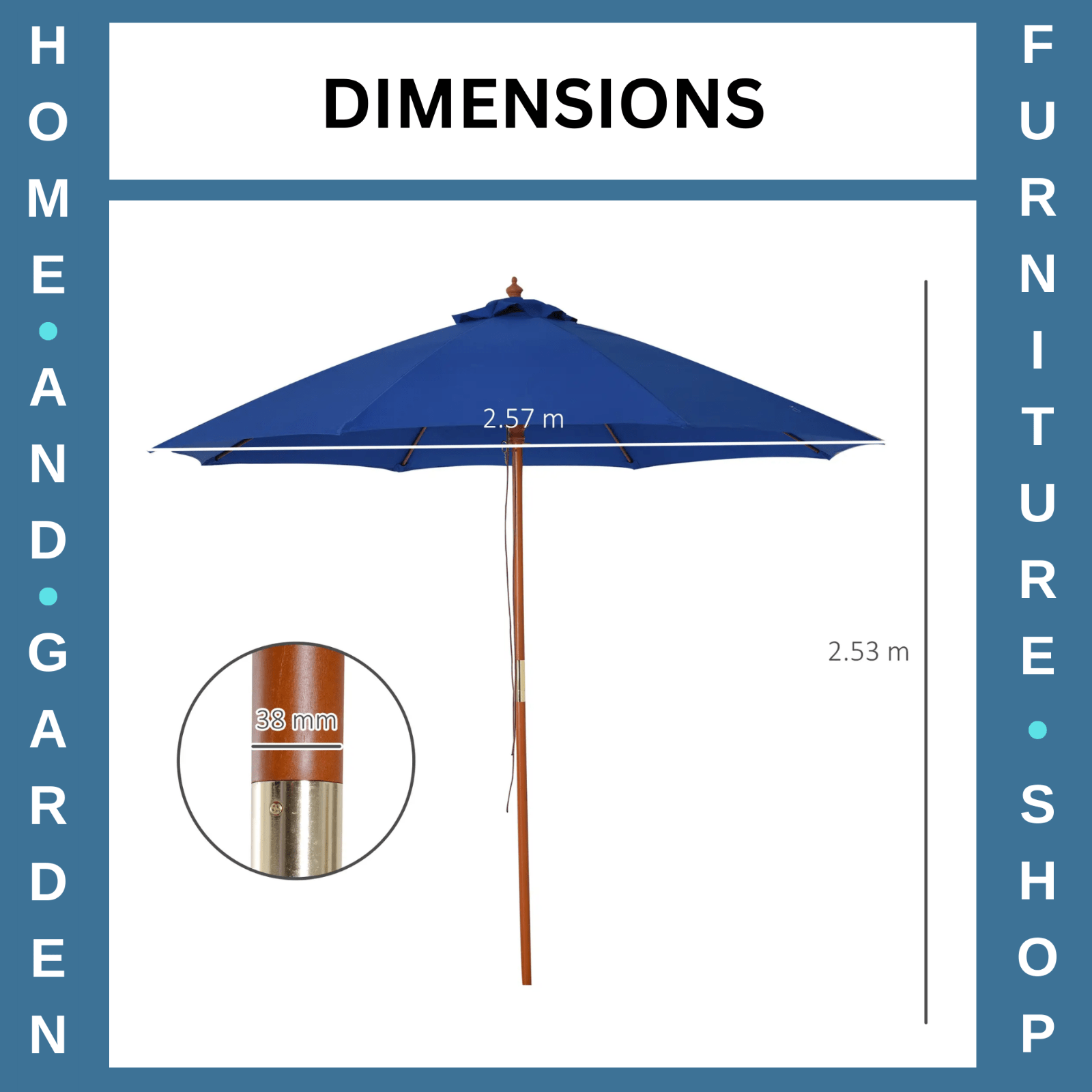 2.5m Wooden Garden Parasol Sun Shade Patio Umbrella Canopy with Ventilation - Home and Garden Furniture Shop - rustic - furniture