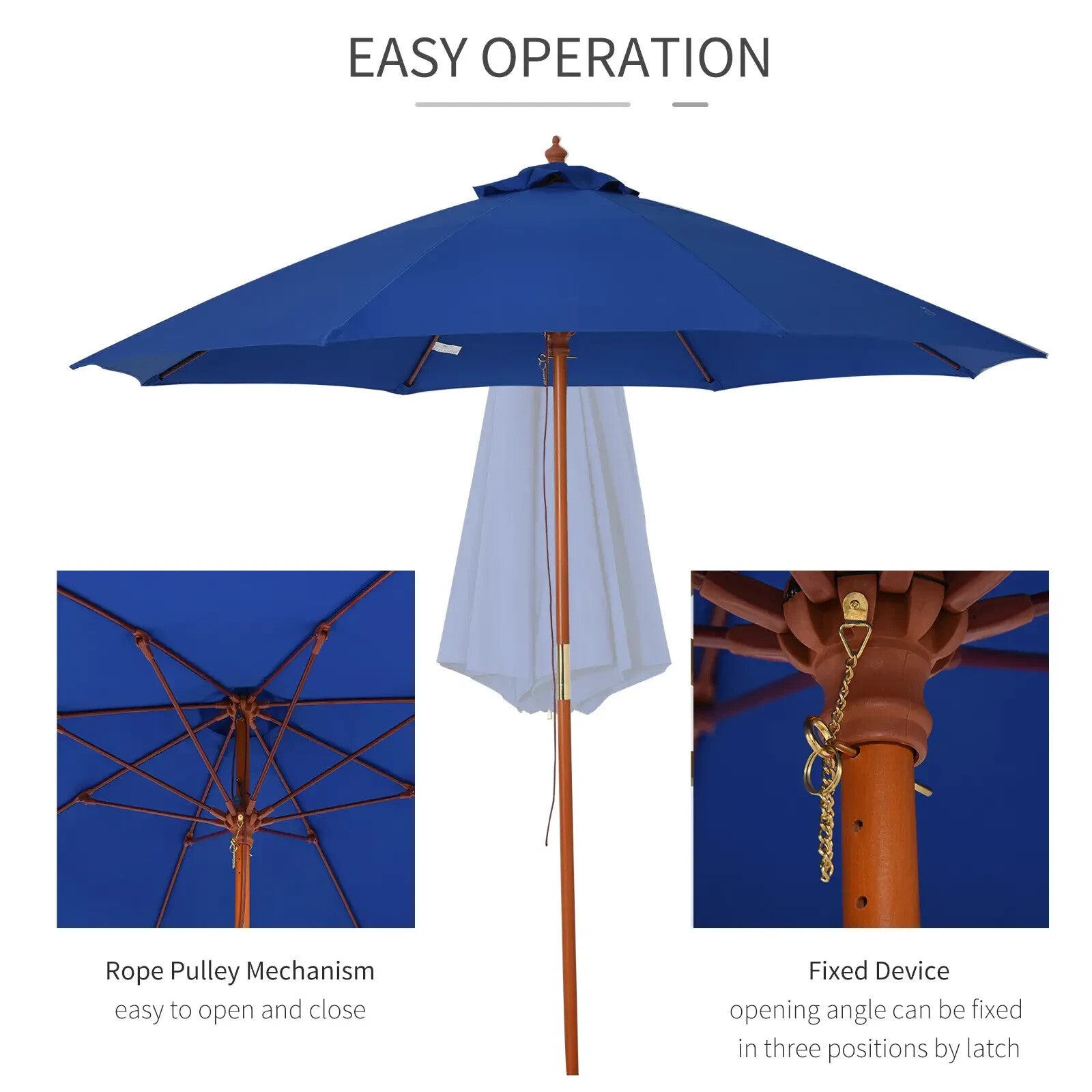 2.5m Wooden Garden Parasol Sun Shade Patio Umbrella Canopy with Ventilation - Home and Garden Furniture Shop - rustic - furniture