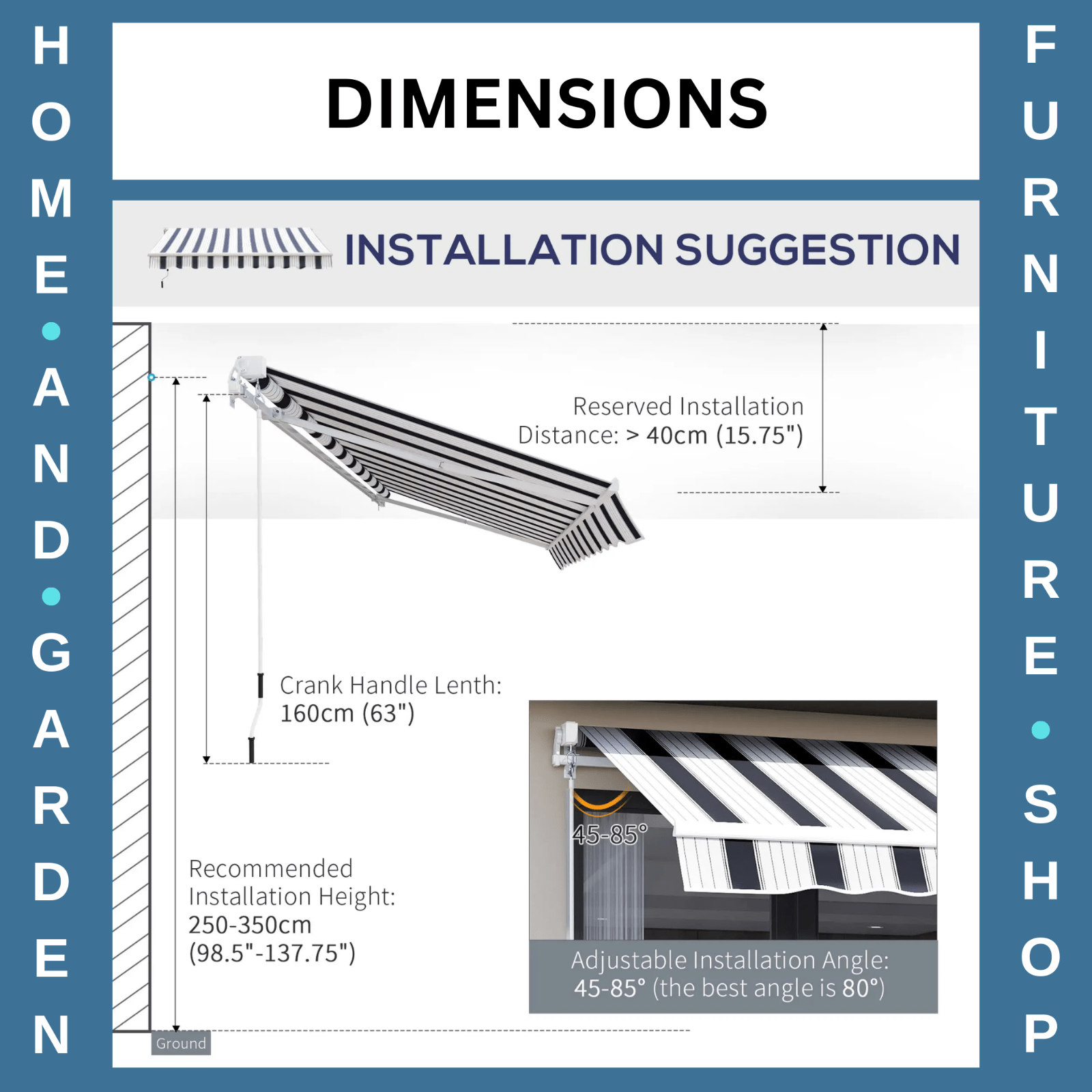 2.5M x 2M Manual Awning Canopy Retractable Sun Shade Patio Shelter Side Cover - Home and Garden Furniture Shop - rustic - furniture