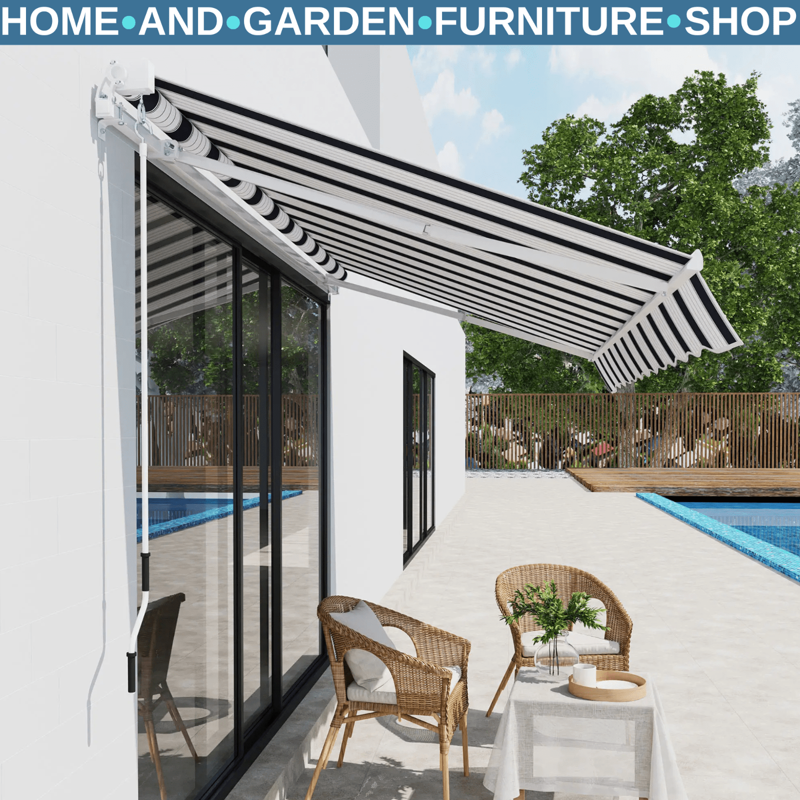 2.5M x 2M Manual Awning Canopy Retractable Sun Shade Patio Shelter Side Cover - Home and Garden Furniture Shop - rustic - furniture