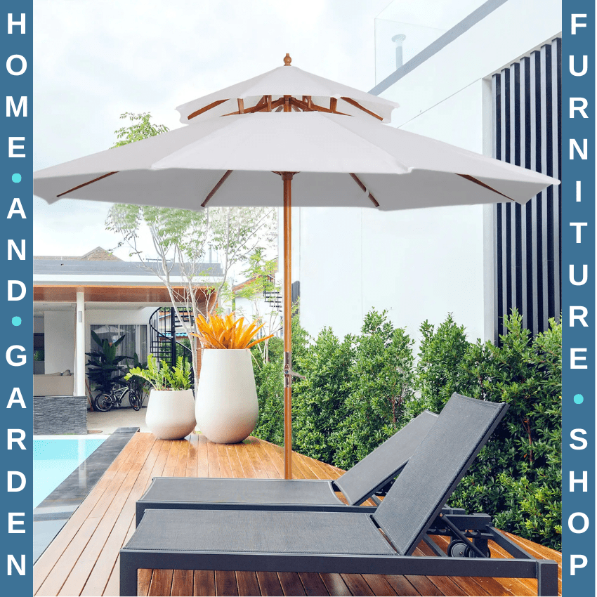 2.7m Double Tier Garden Parasol Bamboo Patio Umbrella Outdoor Sunshade Canopy - Home and Garden Furniture Shop - rustic - furniture