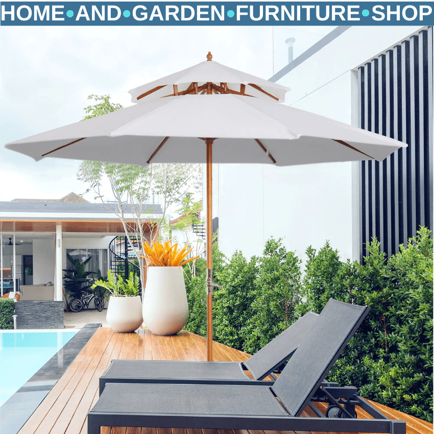 2.7m Double Tier Garden Parasol Bamboo Patio Umbrella Outdoor Sunshade Canopy - Home and Garden Furniture Shop - rustic - furniture