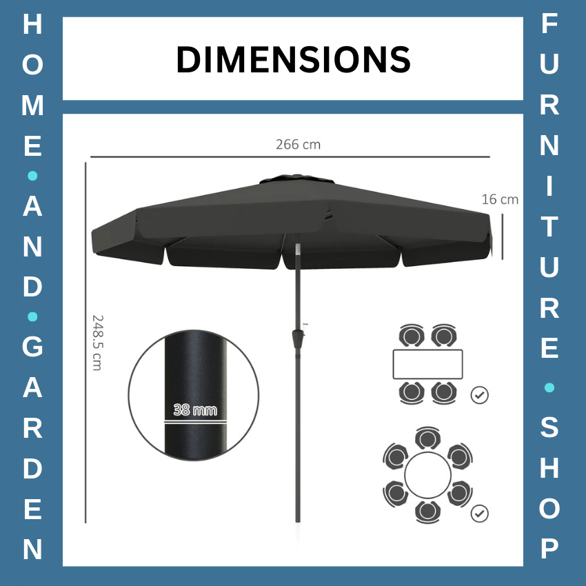 2.7m Garden Parasol Outdoor Sun Shade Table Umbrella with Tilt Crank and Ruffles - Home and Garden Furniture Shop - rustic - furniture