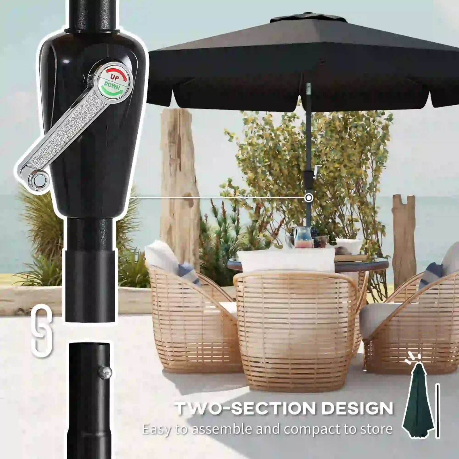 2.7m Garden Parasol Outdoor Sun Shade Table Umbrella with Tilt Crank and Ruffles - Home and Garden Furniture Shop - rustic - furniture