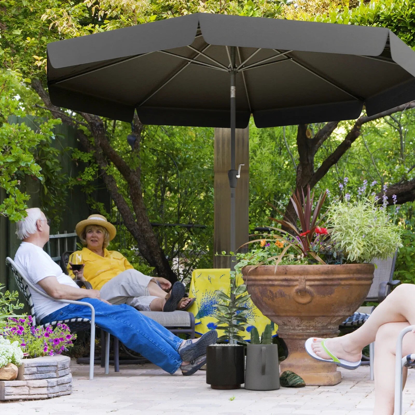 2.7m Garden Parasol Outdoor Sun Shade Table Umbrella with Tilt Crank and Ruffles - Home and Garden Furniture Shop - rustic - furniture