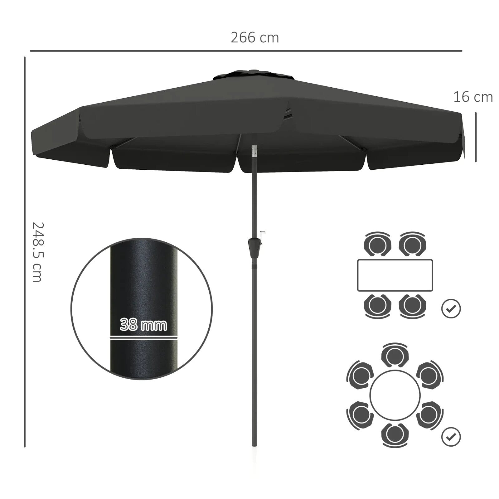 2.7m Garden Parasol Outdoor Sun Shade Table Umbrella with Tilt Crank and Ruffles - Home and Garden Furniture Shop - rustic - furniture