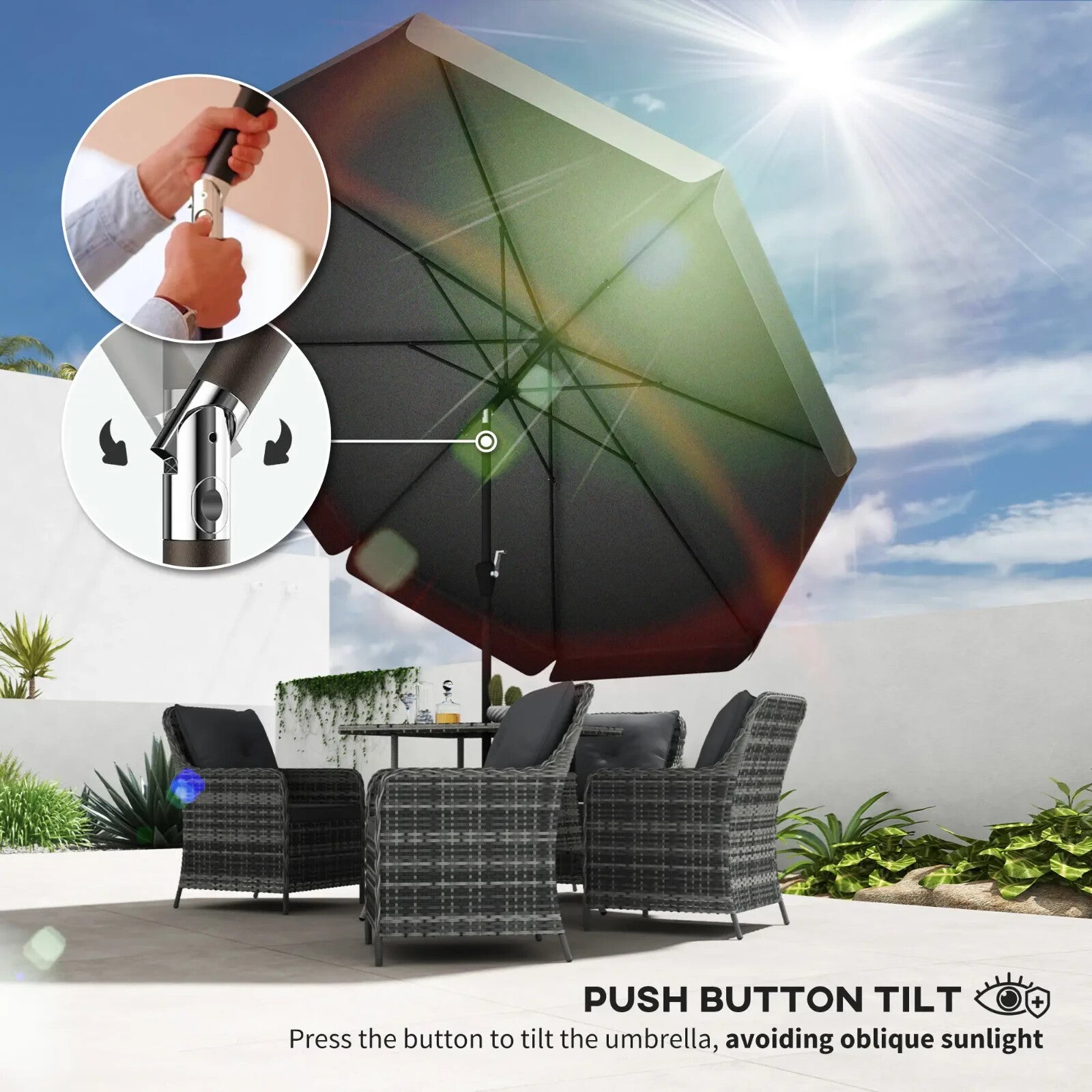 2.7m Garden Parasol Outdoor Sun Shade Table Umbrella with Tilt Crank and Ruffles - Home and Garden Furniture Shop - rustic - furniture