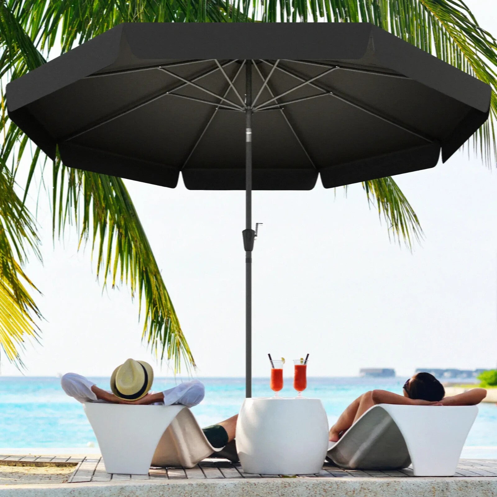 2.7m Garden Parasol Outdoor Sun Shade Table Umbrella with Tilt Crank and Ruffles - Home and Garden Furniture Shop - rustic - furniture