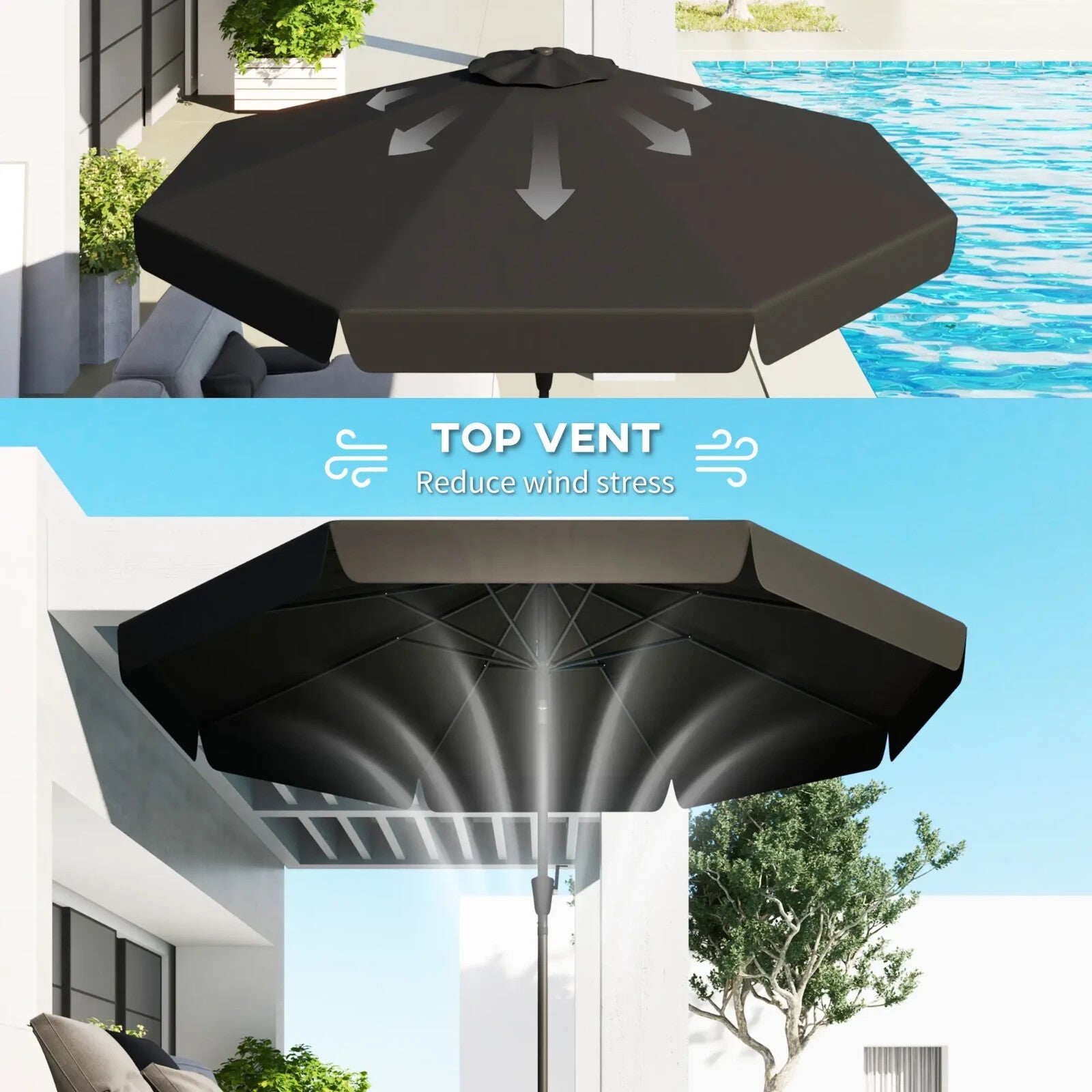 2.7m Garden Parasol Outdoor Sun Shade Table Umbrella with Tilt Crank and Ruffles - Home and Garden Furniture Shop - rustic - furniture