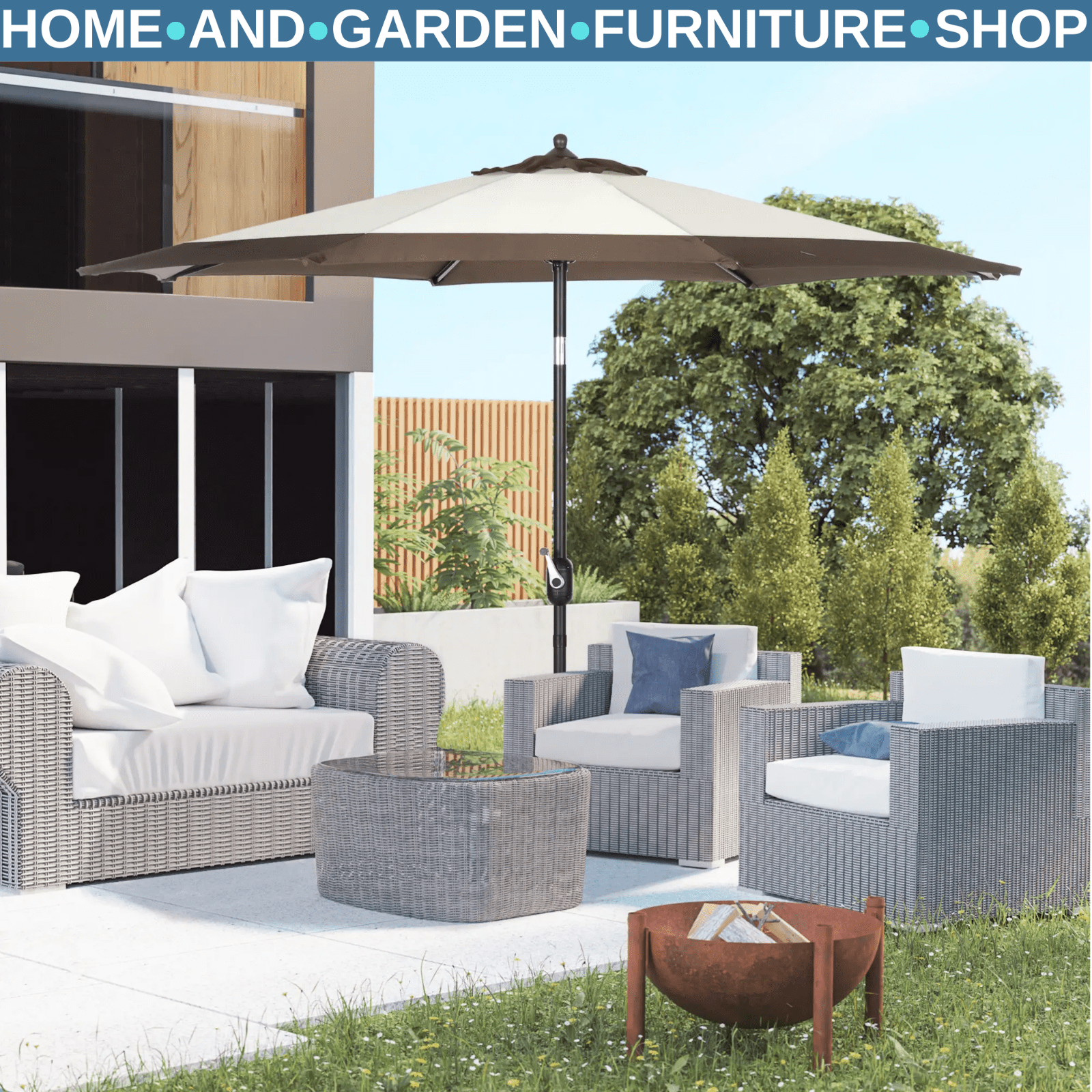 2.7m Garden Parasol Umbrella with Tilt Crank and 8 Ribs for Patio or Beach Use - Home and Garden Furniture Shop - rustic - furniture