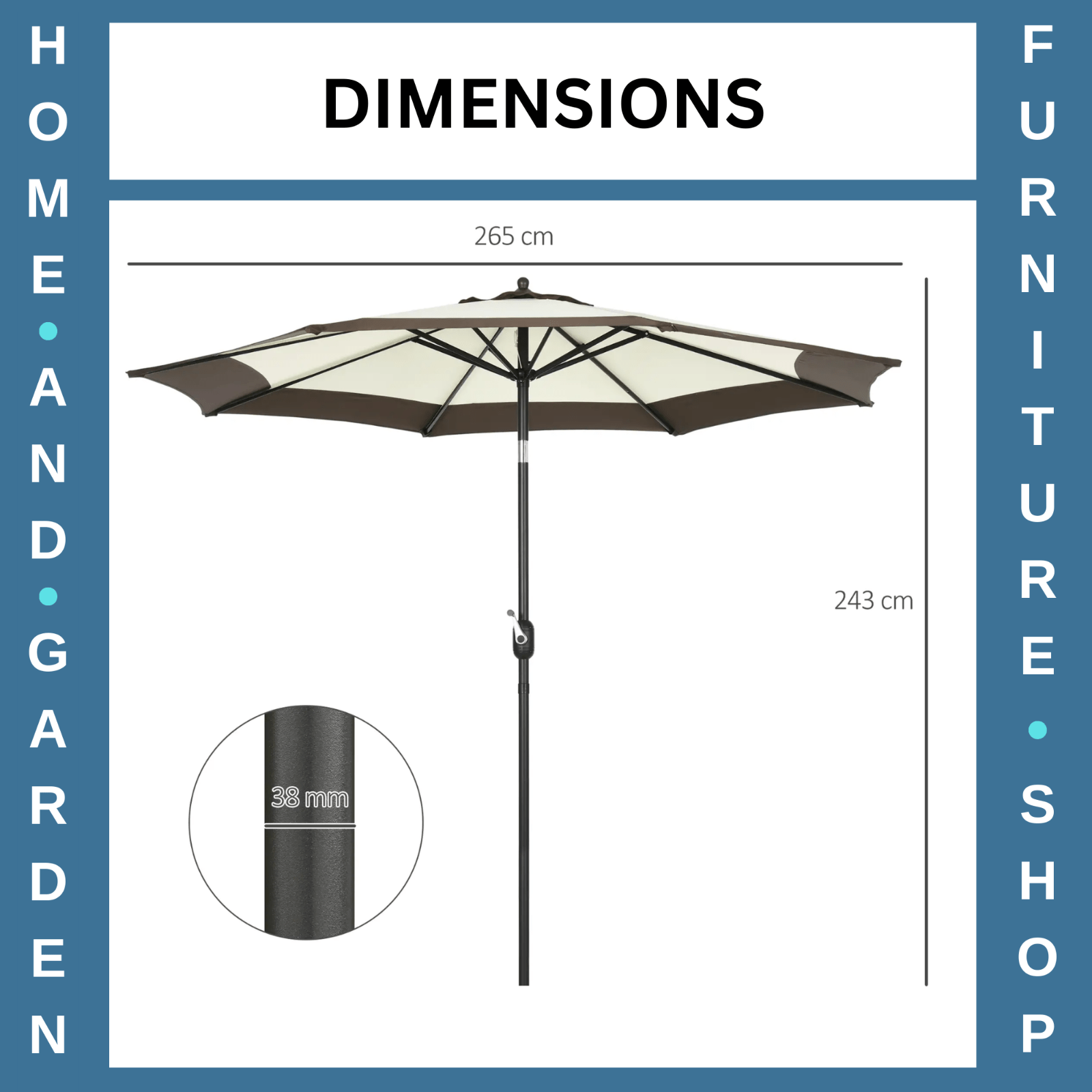 2.7m Garden Parasol Umbrella with Tilt Crank and 8 Ribs for Patio or Beach Use - Home and Garden Furniture Shop - rustic - furniture