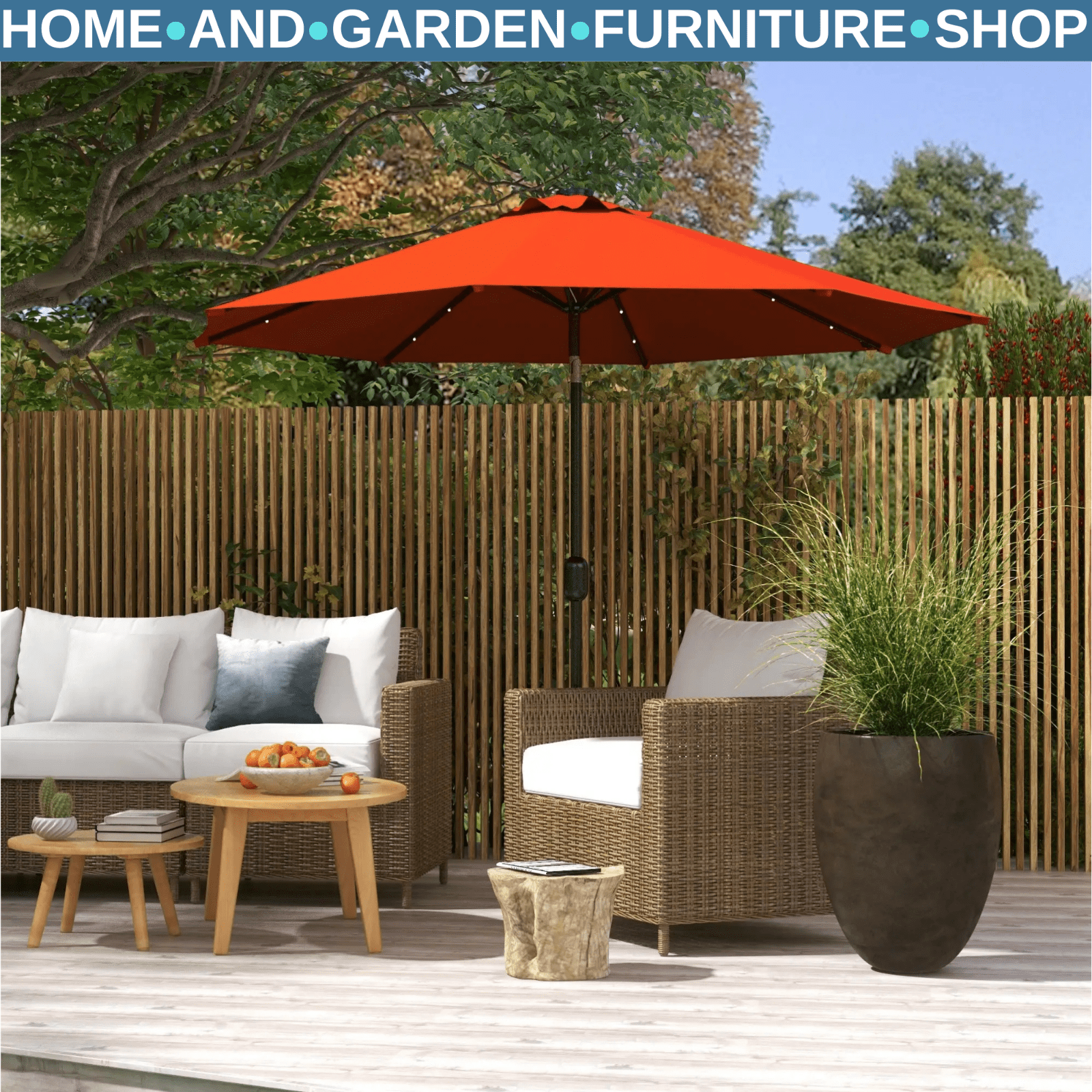 2.7m Patio Garden Parasol Umbrella with Tilt Crank and 24 LED Lights Outdoor Use - Home and Garden Furniture Shop - rustic - furniture