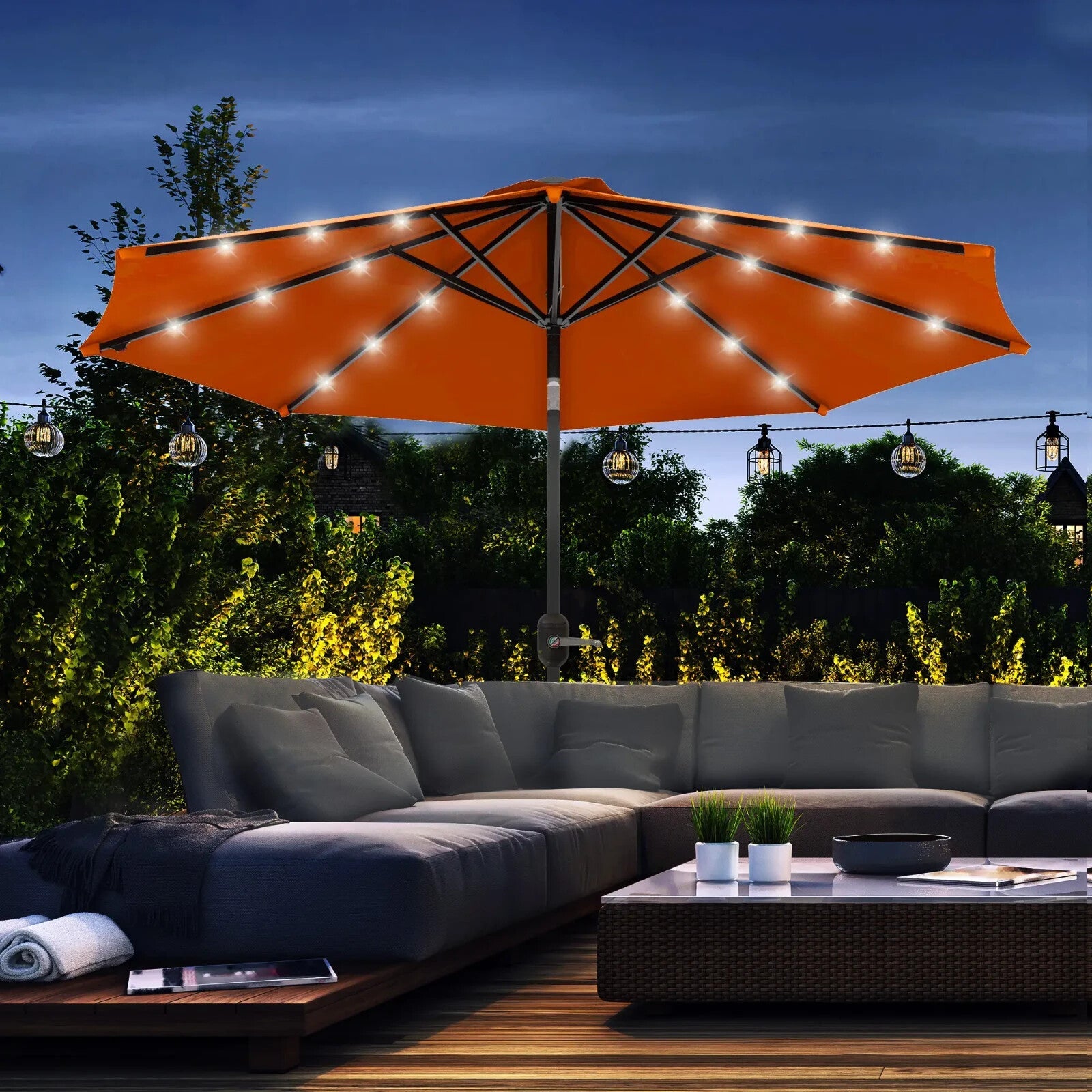 2.7m Patio Garden Parasol Umbrella with Tilt Crank and 24 LED Lights Outdoor Use - Home and Garden Furniture Shop - rustic - furniture