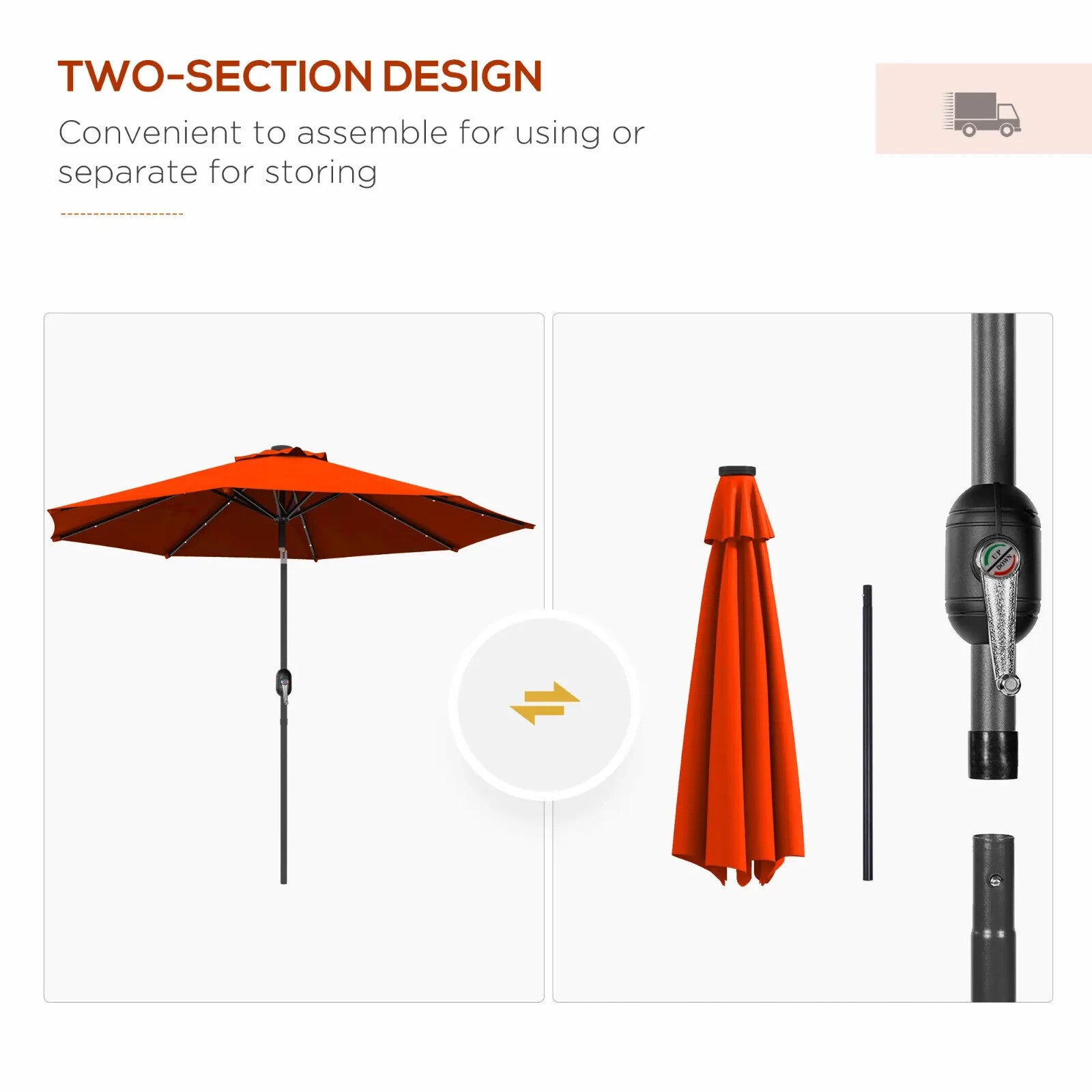 2.7m Patio Garden Parasol Umbrella with Tilt Crank and 24 LED Lights Outdoor Use - Home and Garden Furniture Shop - rustic - furniture