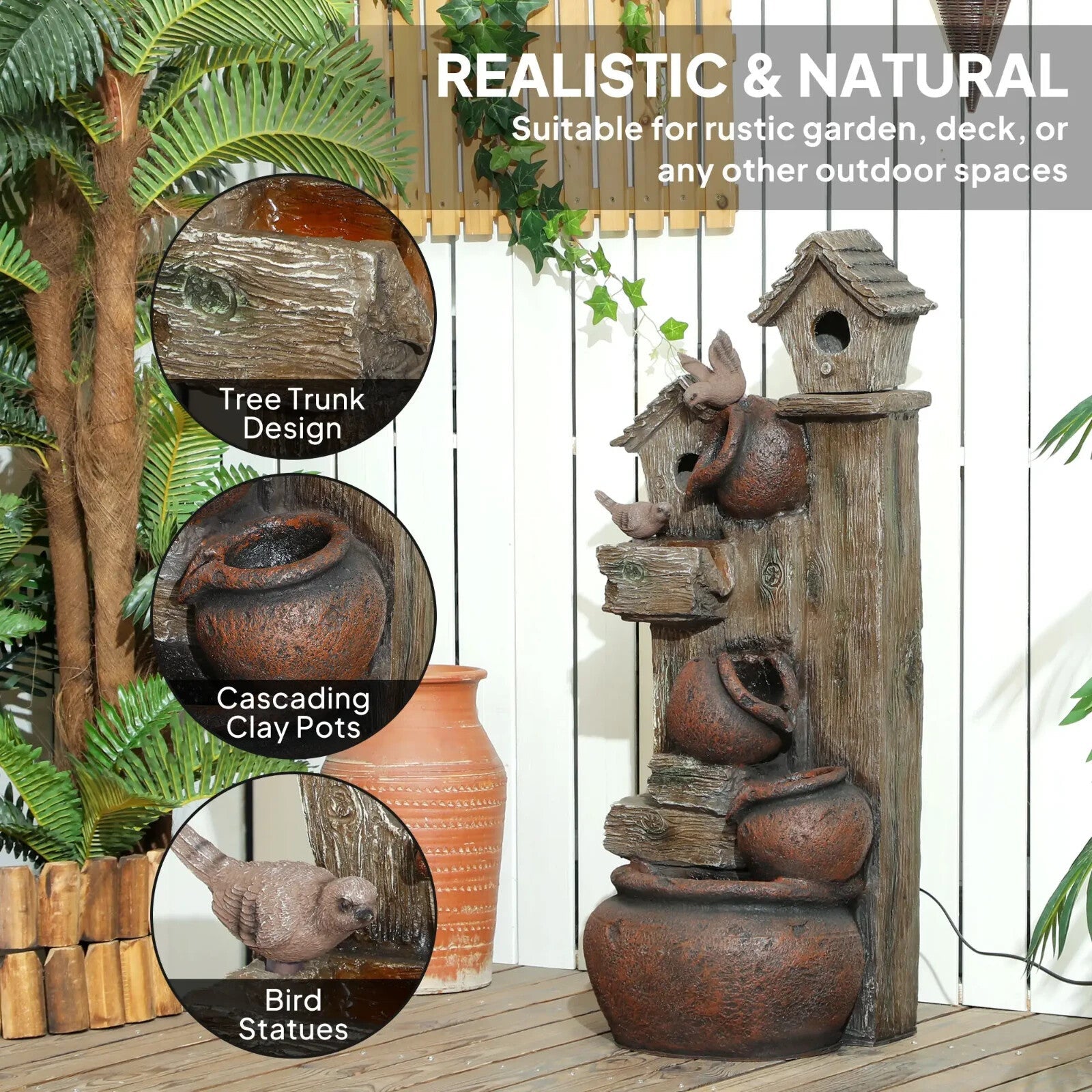 2in1 Waterfall Fountain Birdhouse Resin Garden Feature LED Lights Pump Cascading - Home and Garden Furniture Shop - rustic - furniture