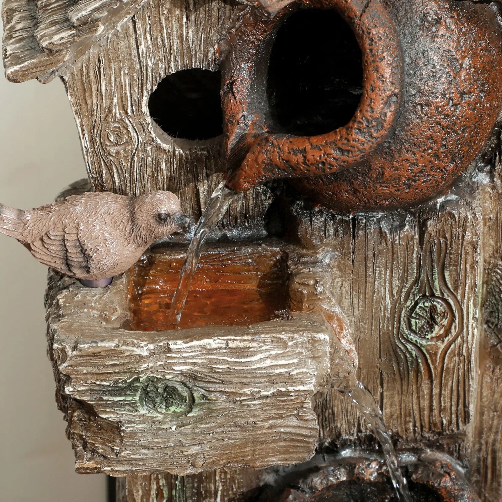 2in1 Waterfall Fountain Birdhouse Resin Garden Feature LED Lights Pump Cascading - Home and Garden Furniture Shop - rustic - furniture