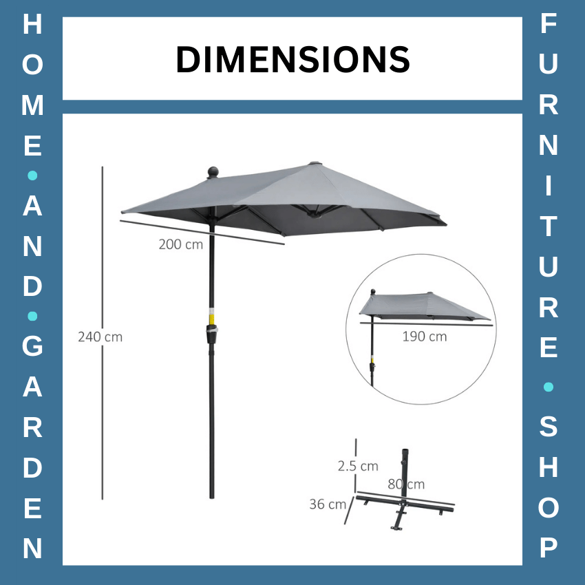 2m Half Garden Balcony Parasol with Crank Handle Double Canopy and Base Stand - Home and Garden Furniture Shop - rustic - furniture