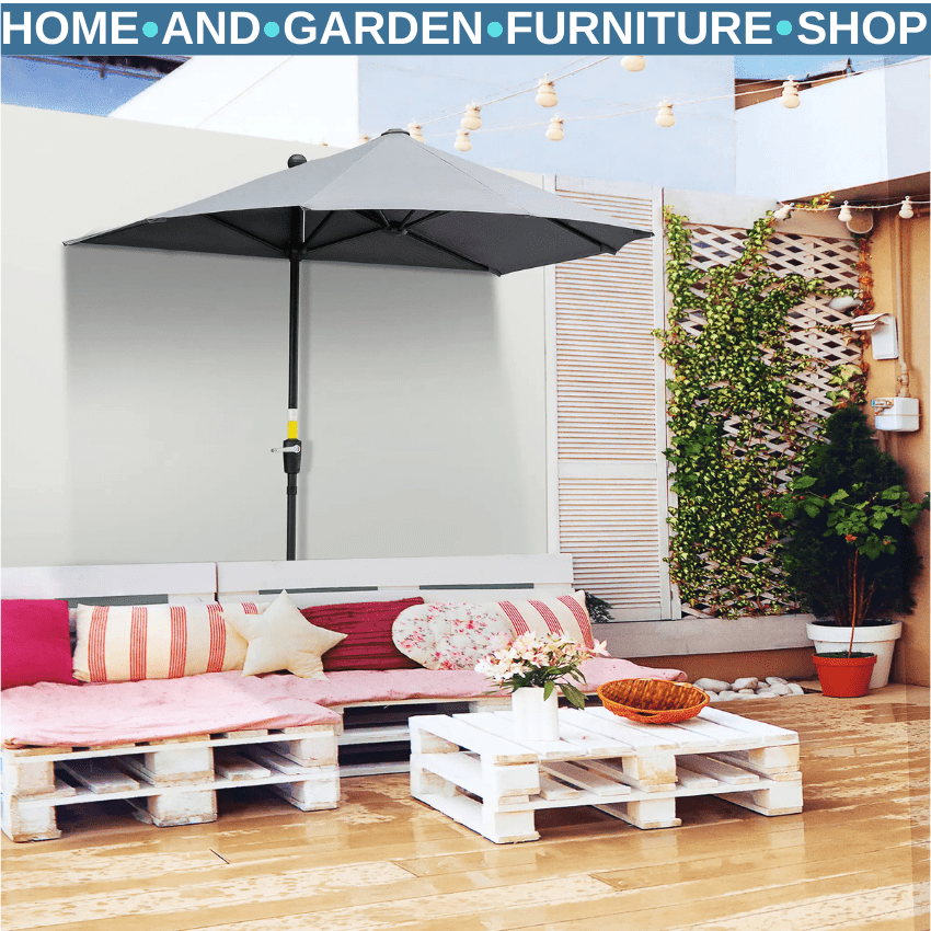 2m Half Garden Balcony Parasol with Crank Handle Double Canopy and Base Stand - Home and Garden Furniture Shop - rustic - furniture