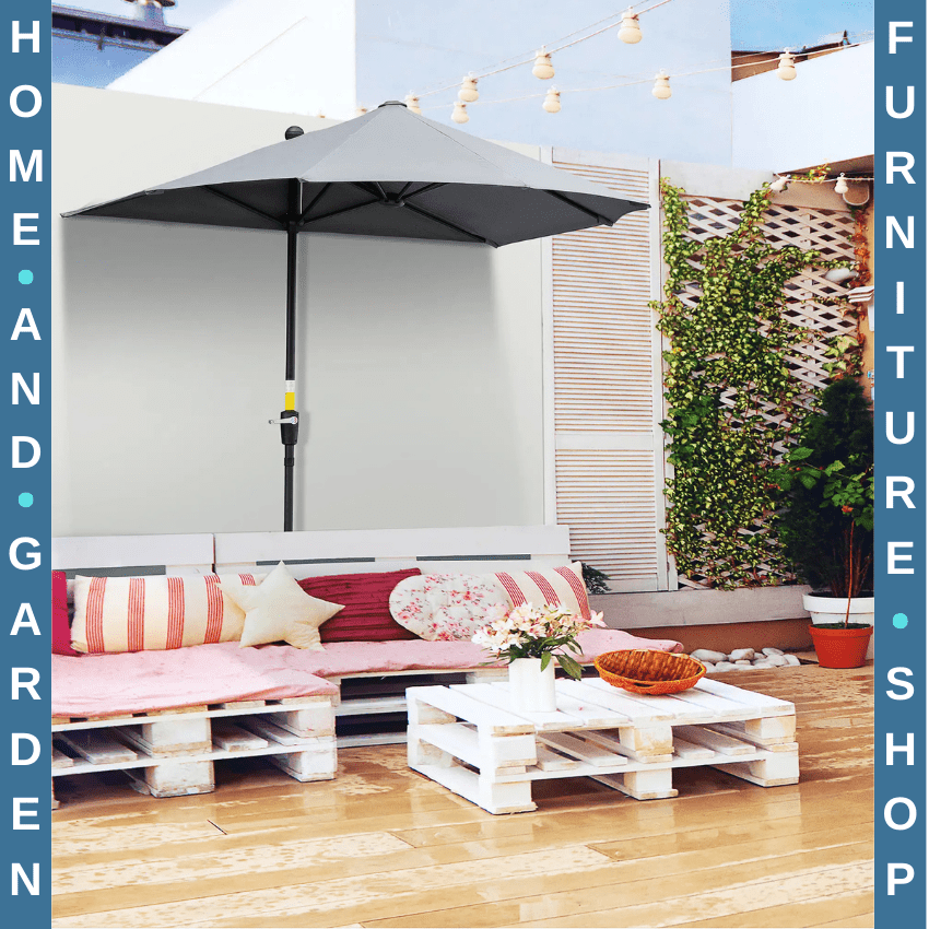 2m Half Garden Balcony Parasol with Crank Handle Double Canopy and Base Stand - Home and Garden Furniture Shop - rustic - furniture