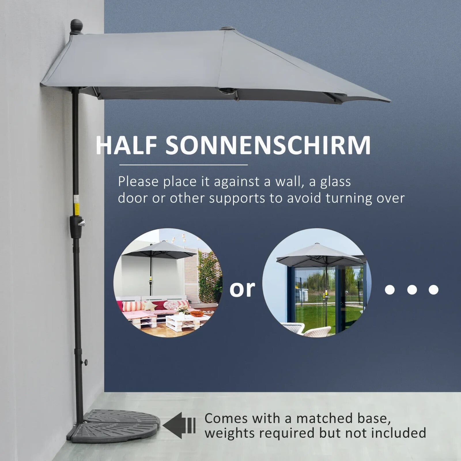 2m Half Garden Balcony Parasol with Crank Handle Double Canopy and Base Stand - Home and Garden Furniture Shop - rustic - furniture