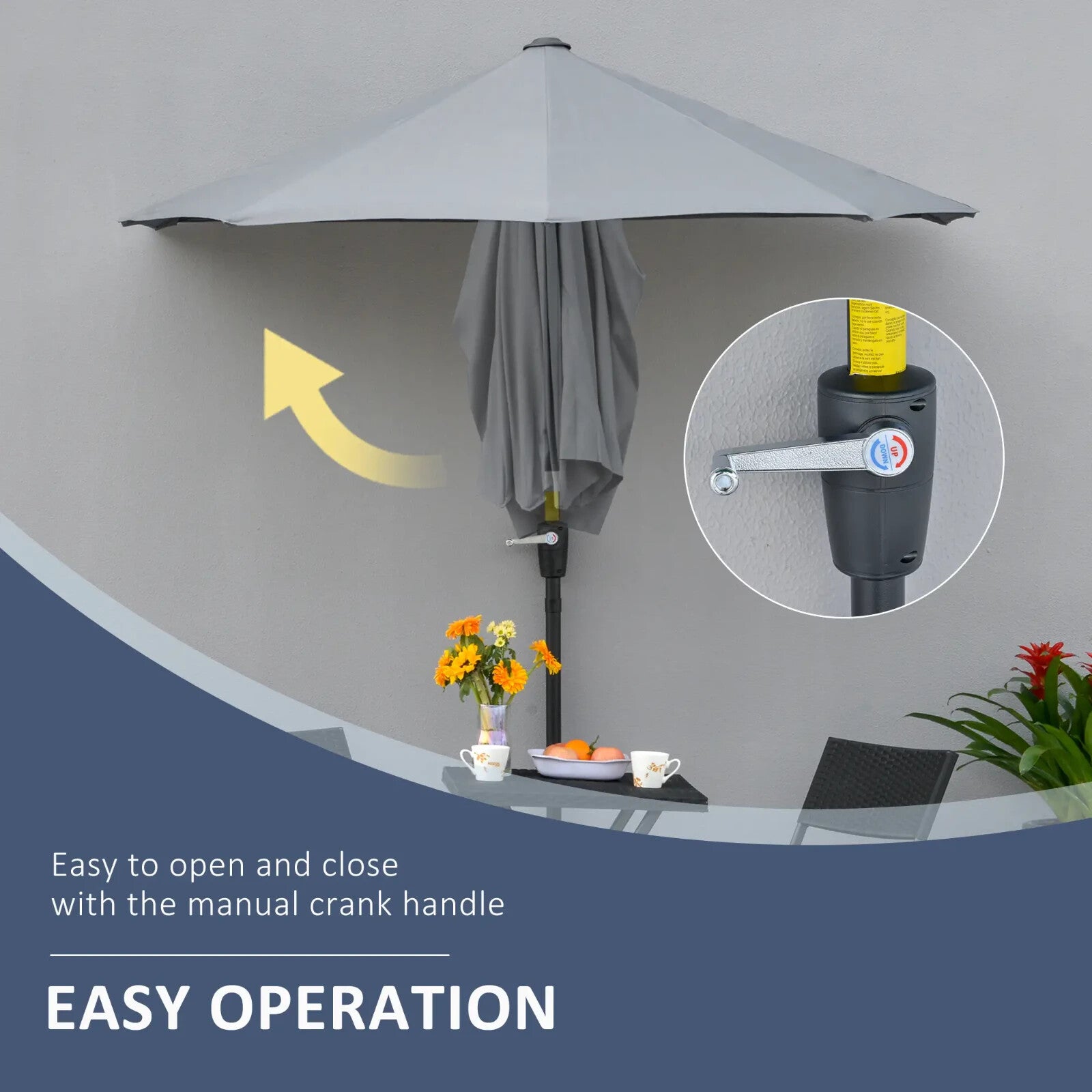 2m Half Garden Balcony Parasol with Crank Handle Double Canopy and Base Stand - Home and Garden Furniture Shop - rustic - furniture