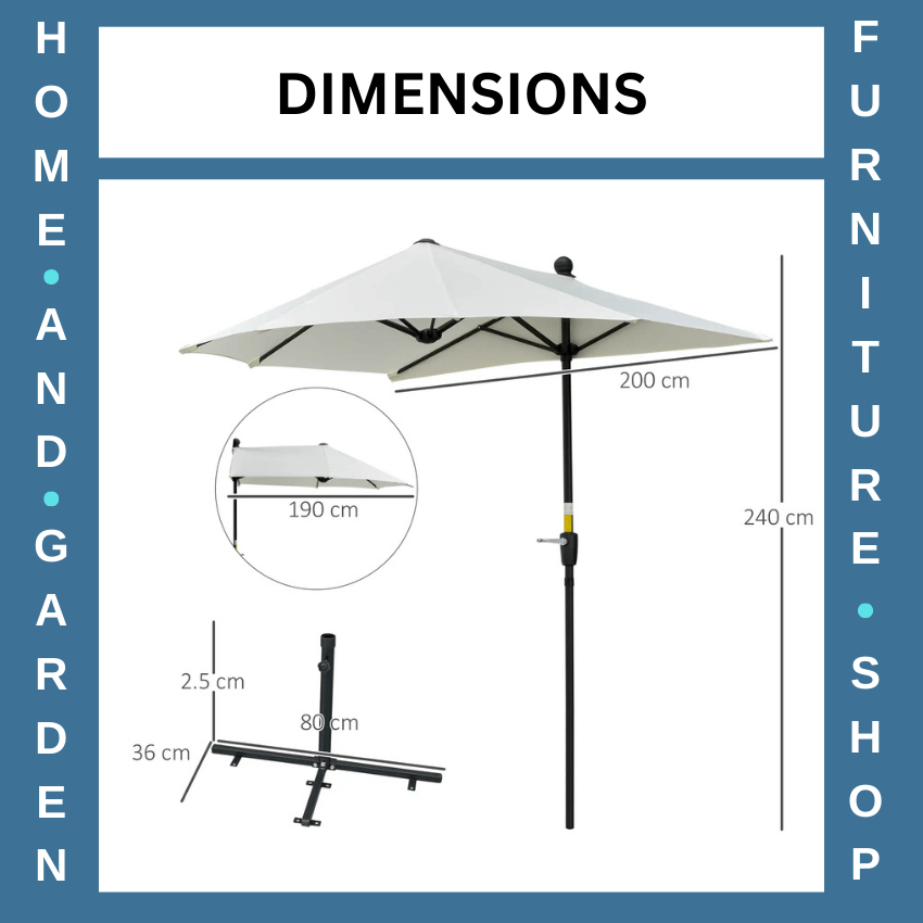 2m Half Parasol Garden Balcony Umbrella with Crank Handle and Base Stand White - Home and Garden Furniture Shop - rustic - furniture
