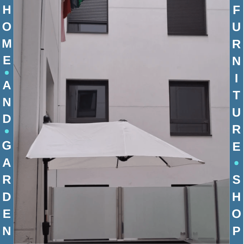 2m Half Parasol Garden Balcony Umbrella with Crank Handle and Base Stand White - Home and Garden Furniture Shop - rustic - furniture