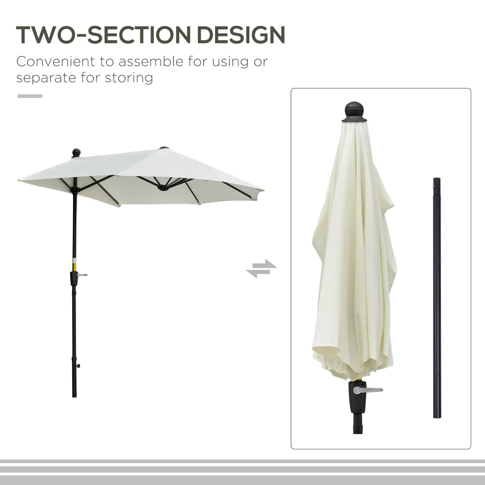 2m Half Parasol Garden Balcony Umbrella with Crank Handle and Base Stand White - Home and Garden Furniture Shop - rustic - furniture