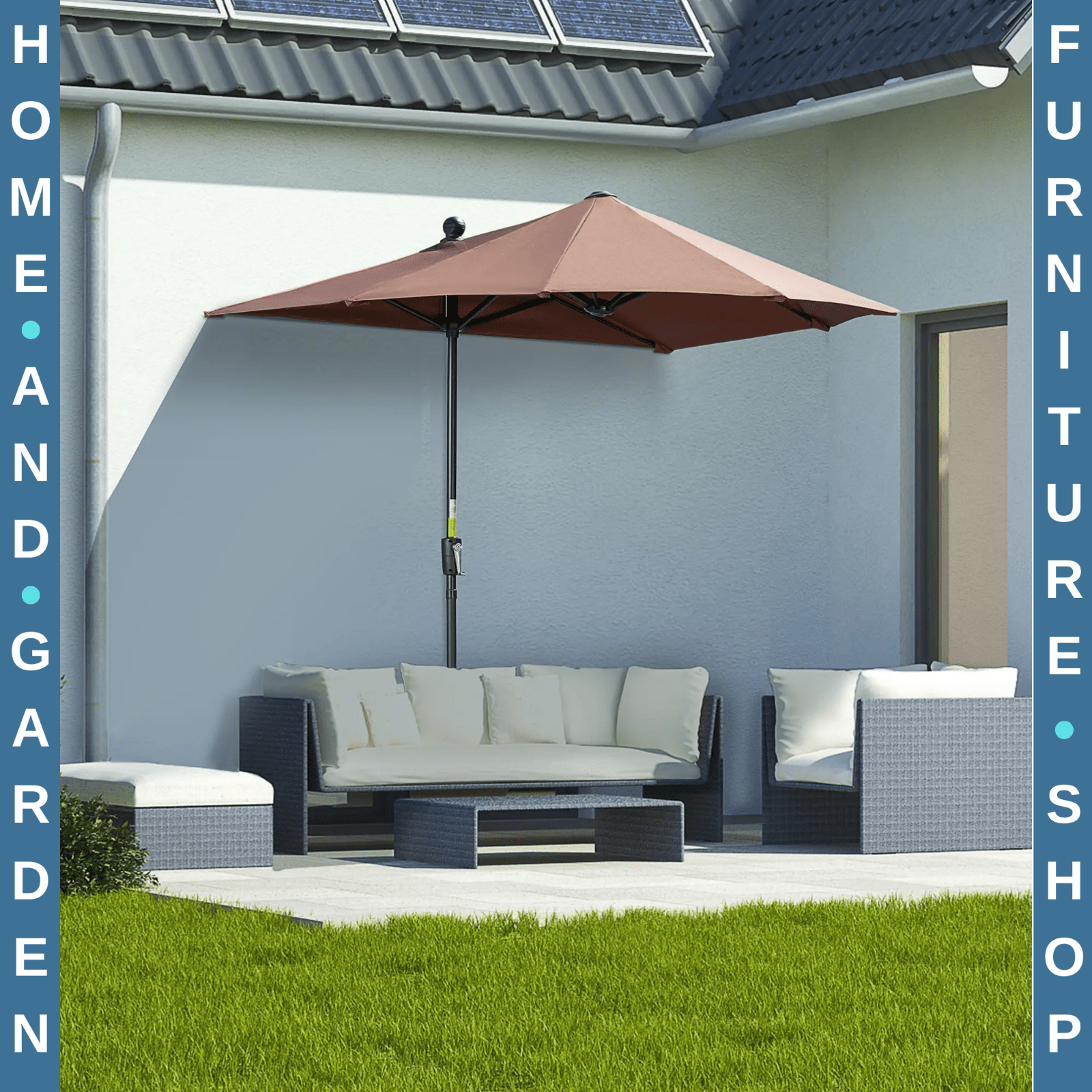 2m Half Parasol Garden Market Umbrella for Balcony with Crank Handle and Base - Home and Garden Furniture Shop - rustic - furniture