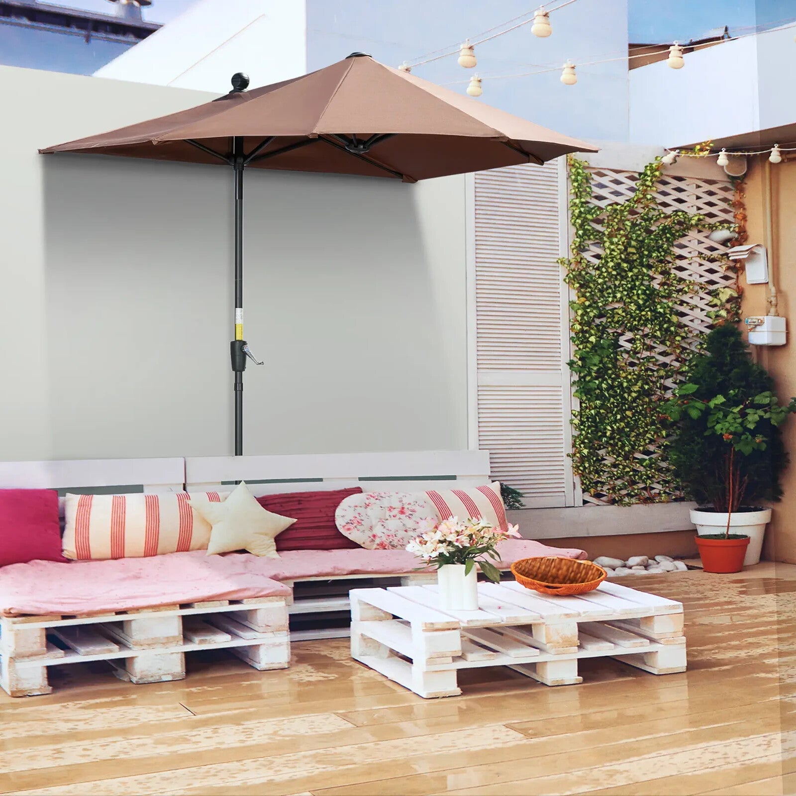 2m Half Parasol Garden Market Umbrella for Balcony with Crank Handle and Base - Home and Garden Furniture Shop - rustic - furniture