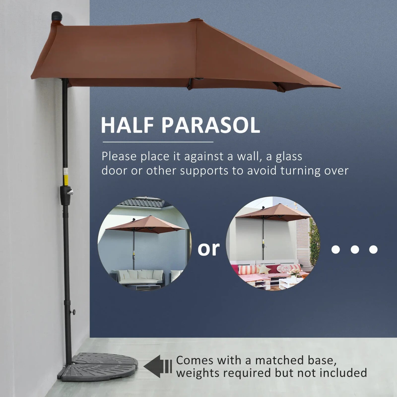 2m Half Parasol Garden Market Umbrella for Balcony with Crank Handle and Base - Home and Garden Furniture Shop - rustic - furniture