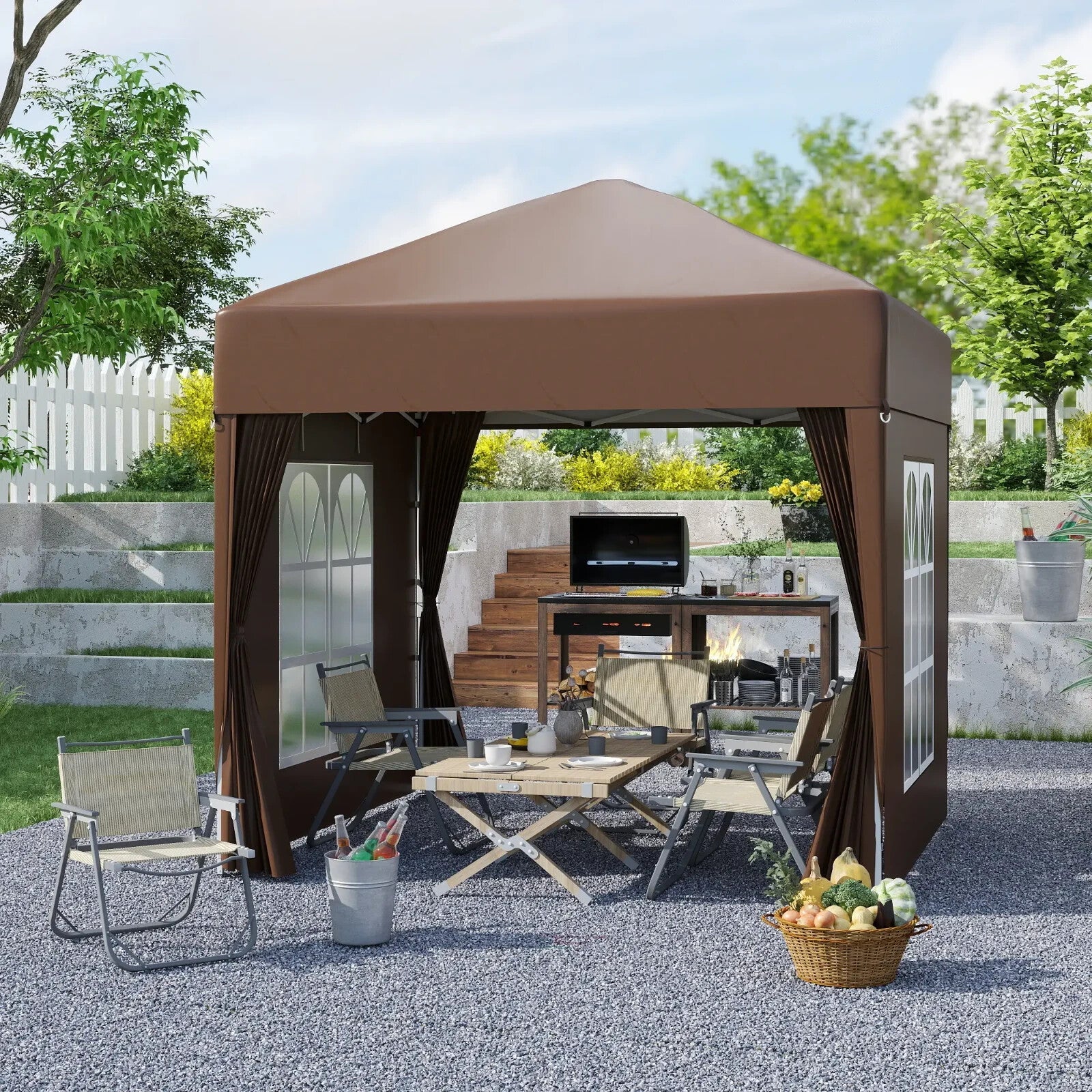 2m x 2m Pop Up Gazebo Party Tent Canopy with Doors Windows and Carry Bag Outdoor - Home and Garden Furniture Shop - rustic - furniture