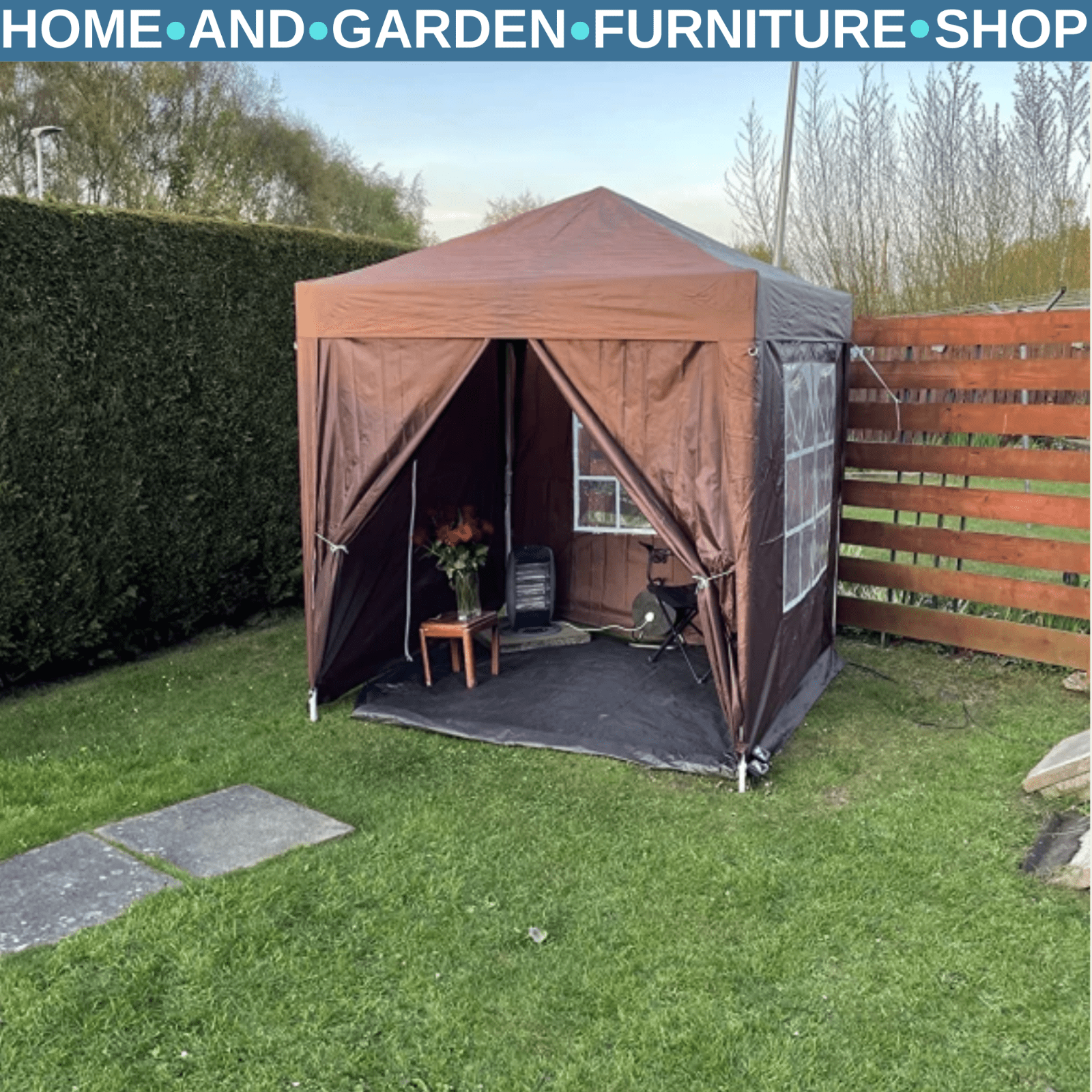 2m x 2m Pop Up Gazebo Party Tent Canopy with Doors Windows and Carry Bag Outdoor - Home and Garden Furniture Shop - rustic - furniture