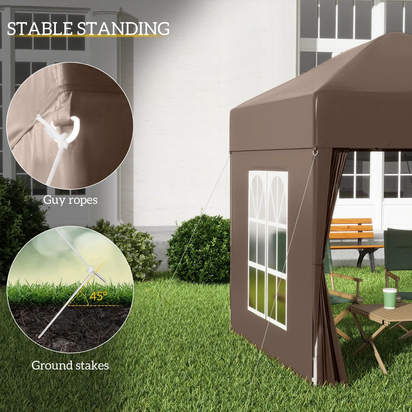 2m x 2m Pop Up Gazebo Party Tent Canopy with Doors Windows and Carry Bag Outdoor - Home and Garden Furniture Shop - rustic - furniture
