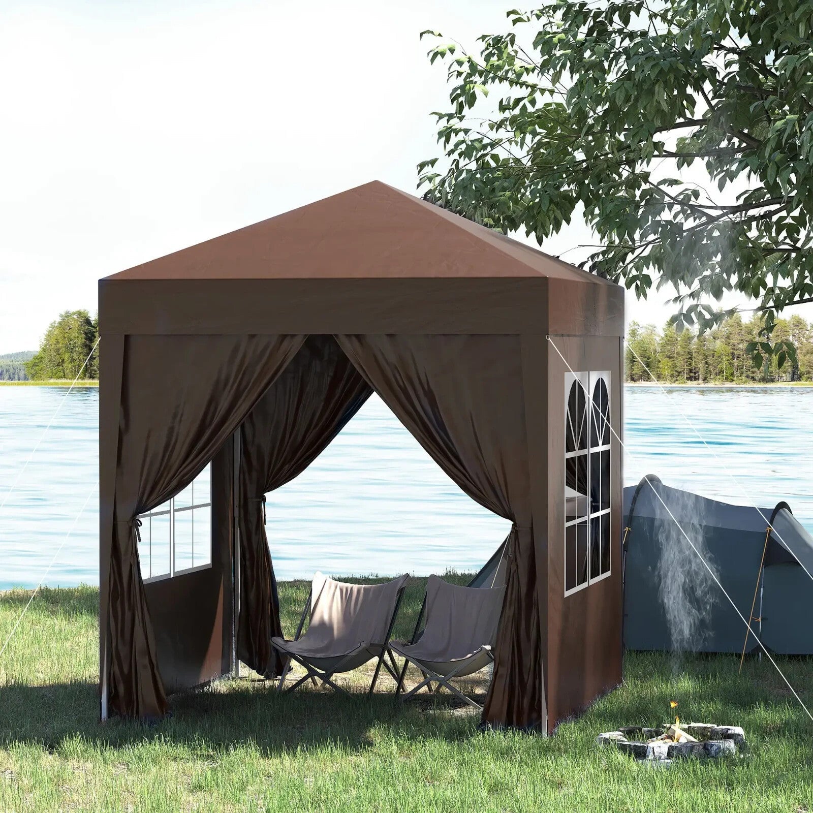 2m x 2m Pop Up Gazebo Party Tent Canopy with Doors Windows and Carry Bag Outdoor - Home and Garden Furniture Shop - rustic - furniture