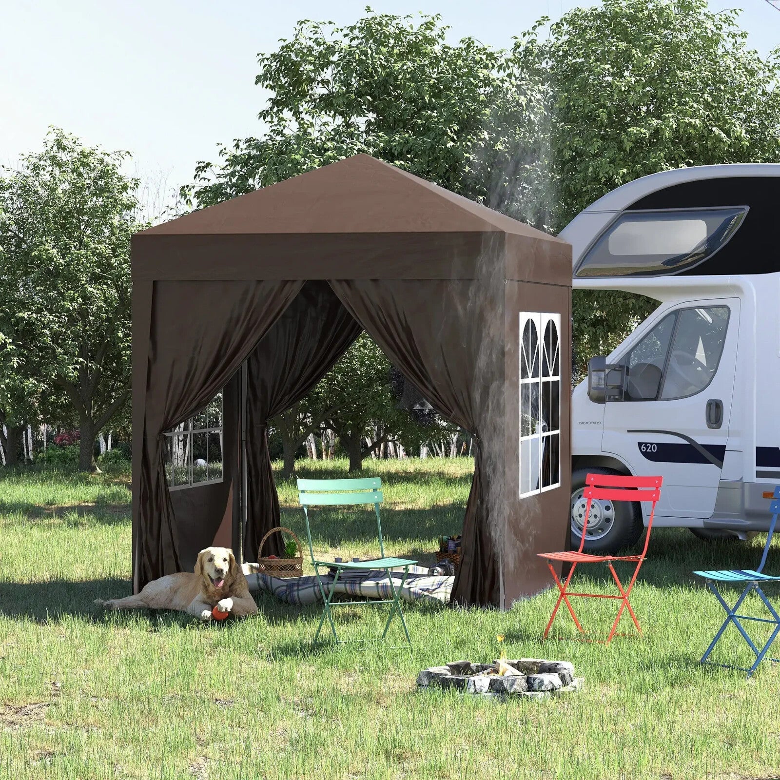 2m x 2m Pop Up Gazebo Party Tent Canopy with Doors Windows and Carry Bag Outdoor - Home and Garden Furniture Shop - rustic - furniture