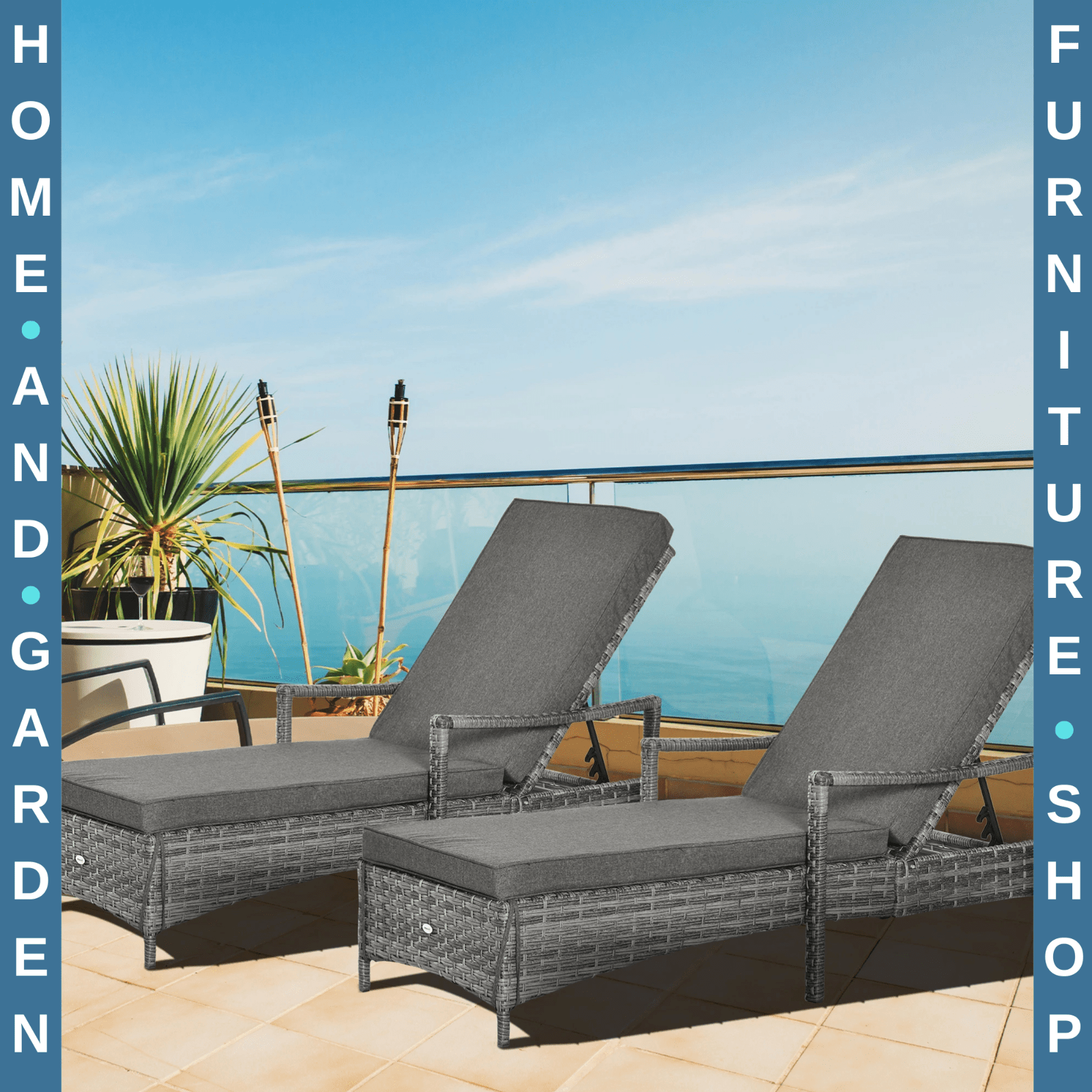2x Rattan Sun Loungers with Cushions Garden Reclining Sunbeds 4 Level Adjustable - Home and Garden Furniture Shop - rustic - furniture