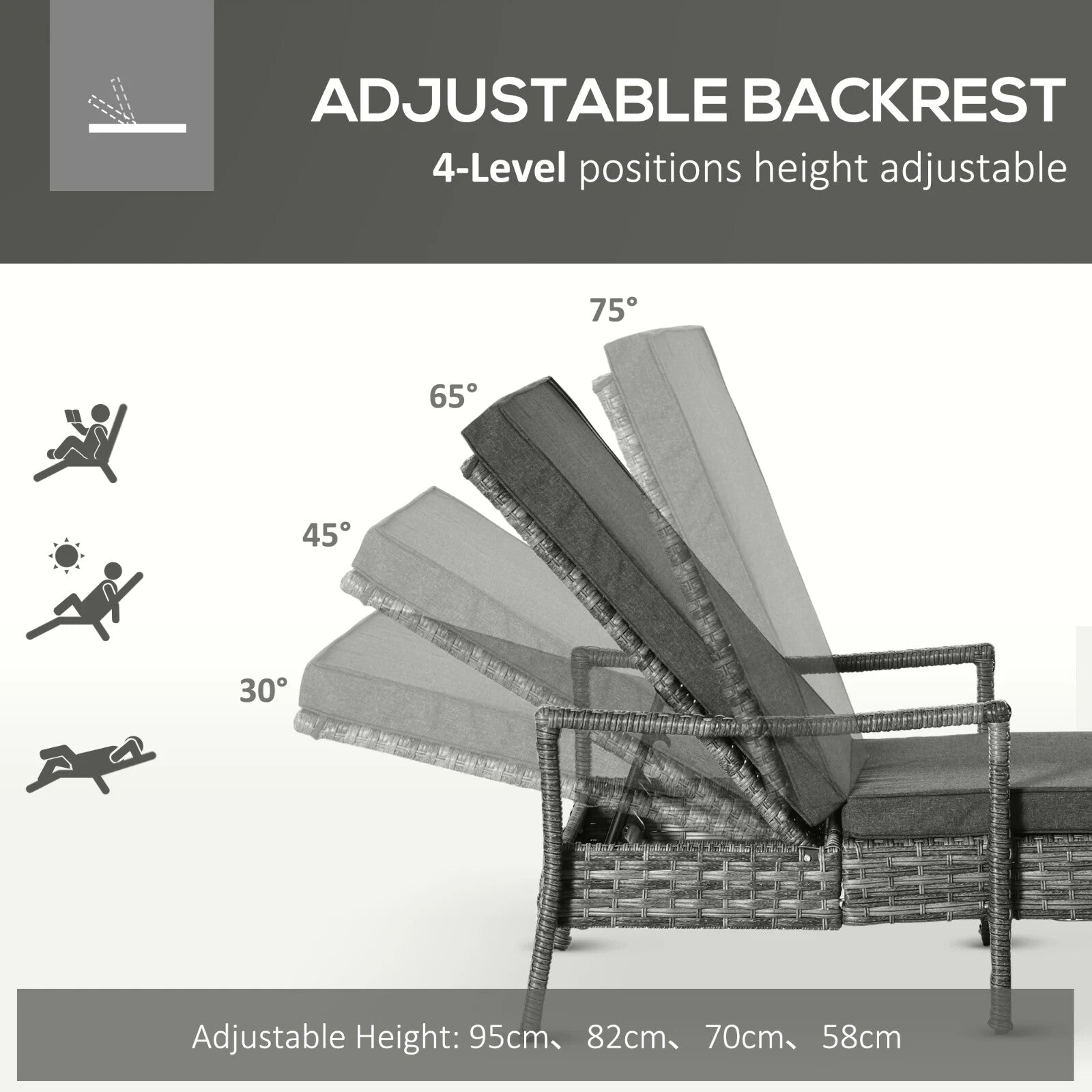 2x Rattan Sun Loungers with Cushions Garden Reclining Sunbeds 4 Level Adjustable - Home and Garden Furniture Shop - rustic - furniture