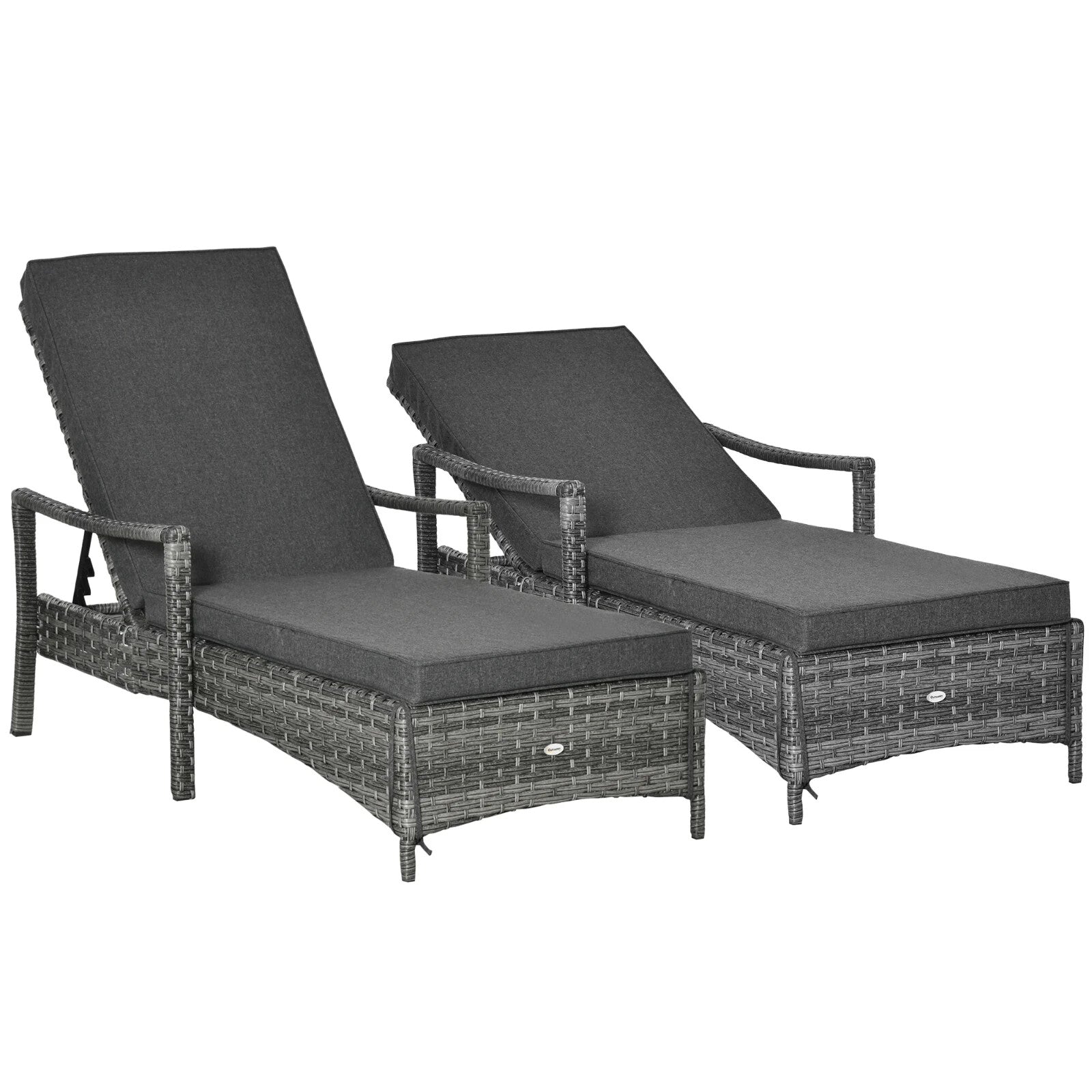 2x Rattan Sun Loungers with Cushions Garden Reclining Sunbeds 4 Level Adjustable - Home and Garden Furniture Shop - rustic - furniture